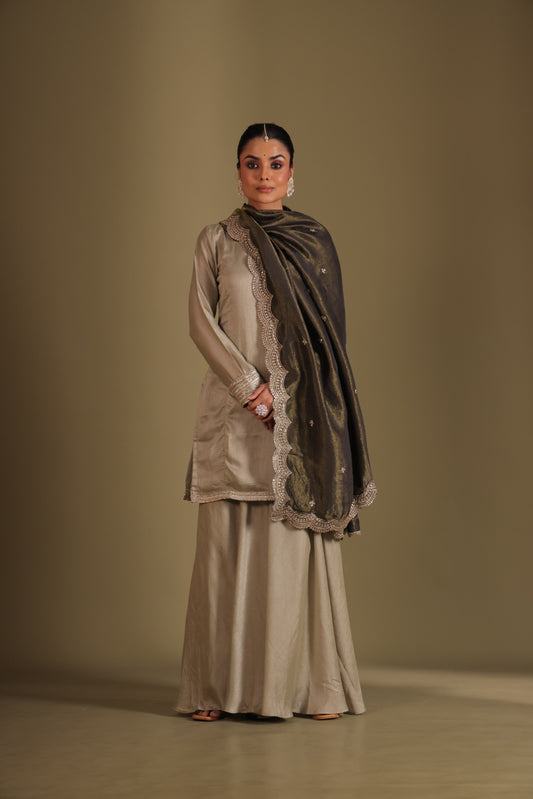 Jhalak Sage Kurta with Sharara and Dupatta- set of 3