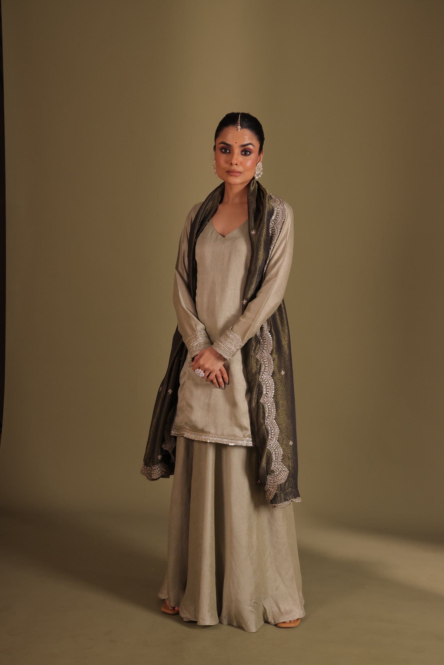 Jhalak Sage Kurta with Sharara and Dupatta- set of 3