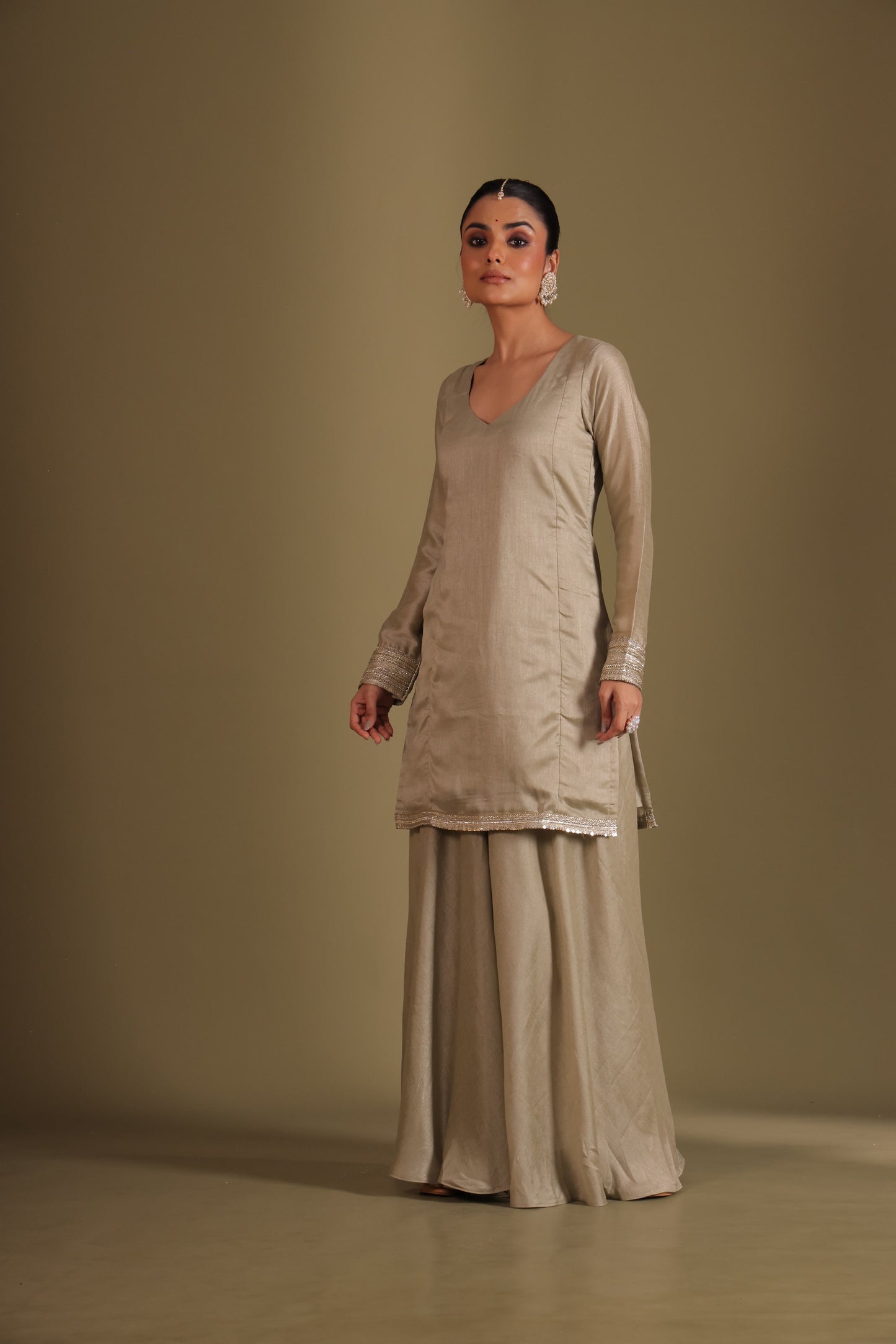 Jhalak Sage Kurta with Sharara and Dupatta- set of 3
