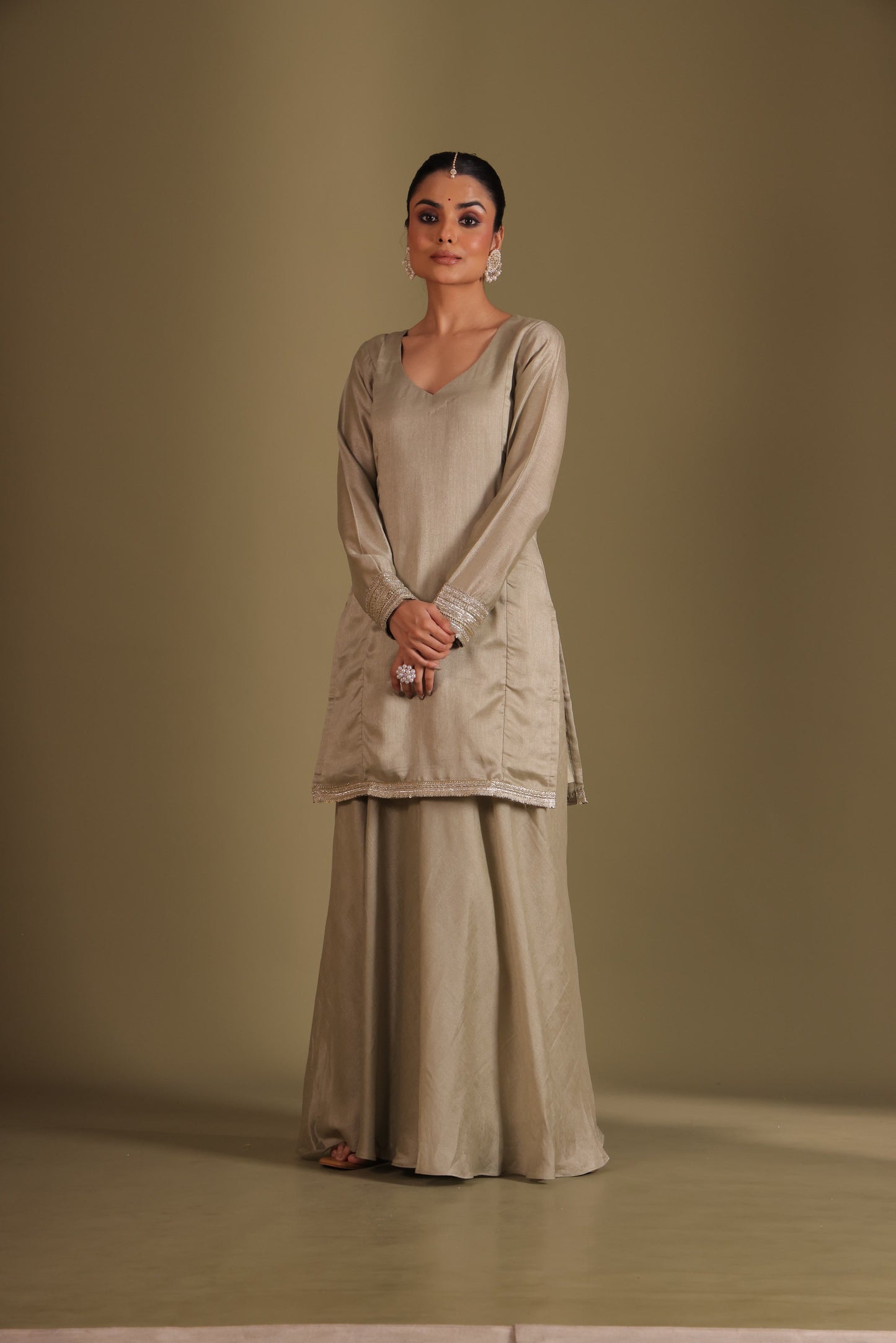 Jhalak Sage Kurta with Sharara and Dupatta- set of 3
