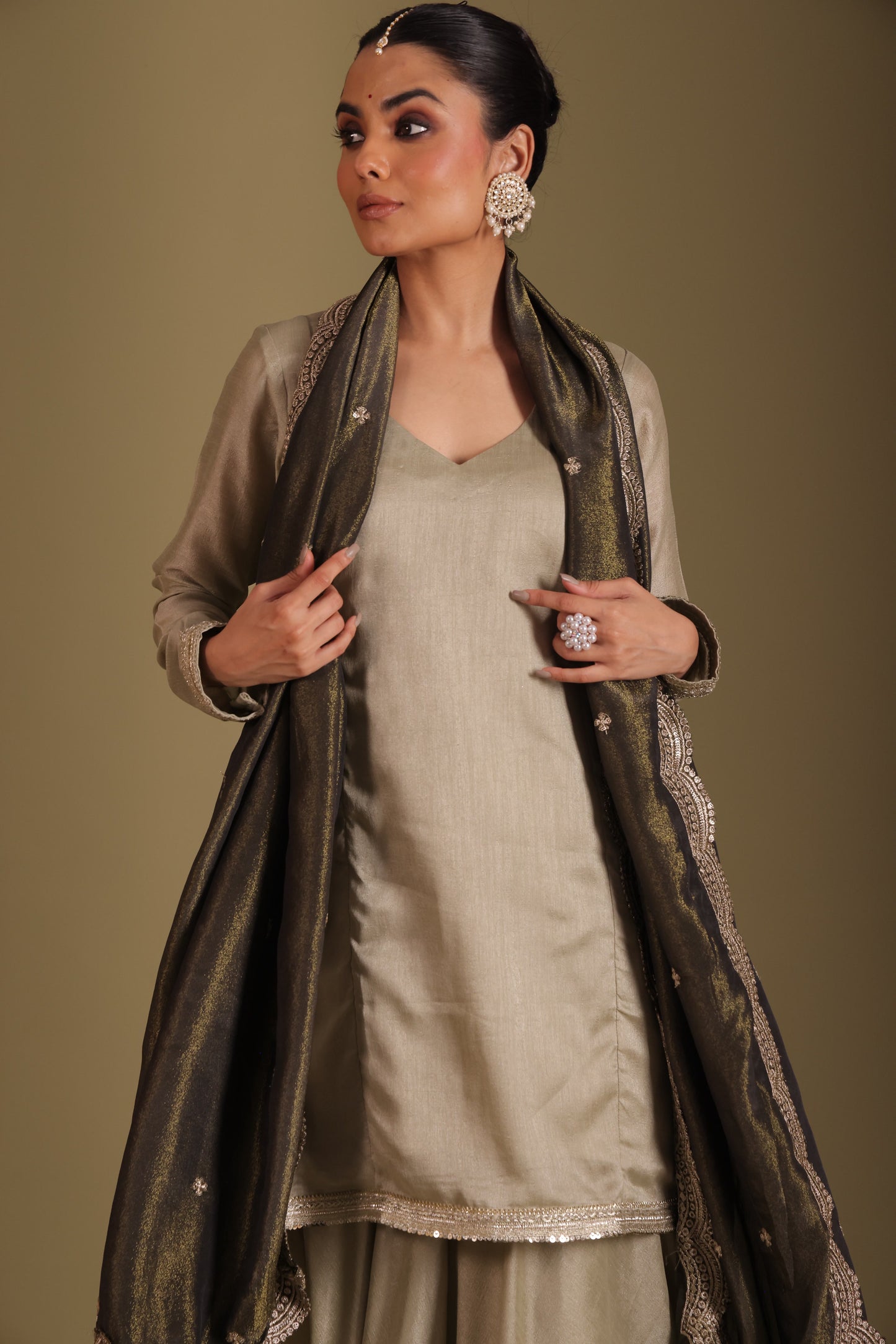Jhalak Sage Kurta with Sharara and Dupatta- set of 3