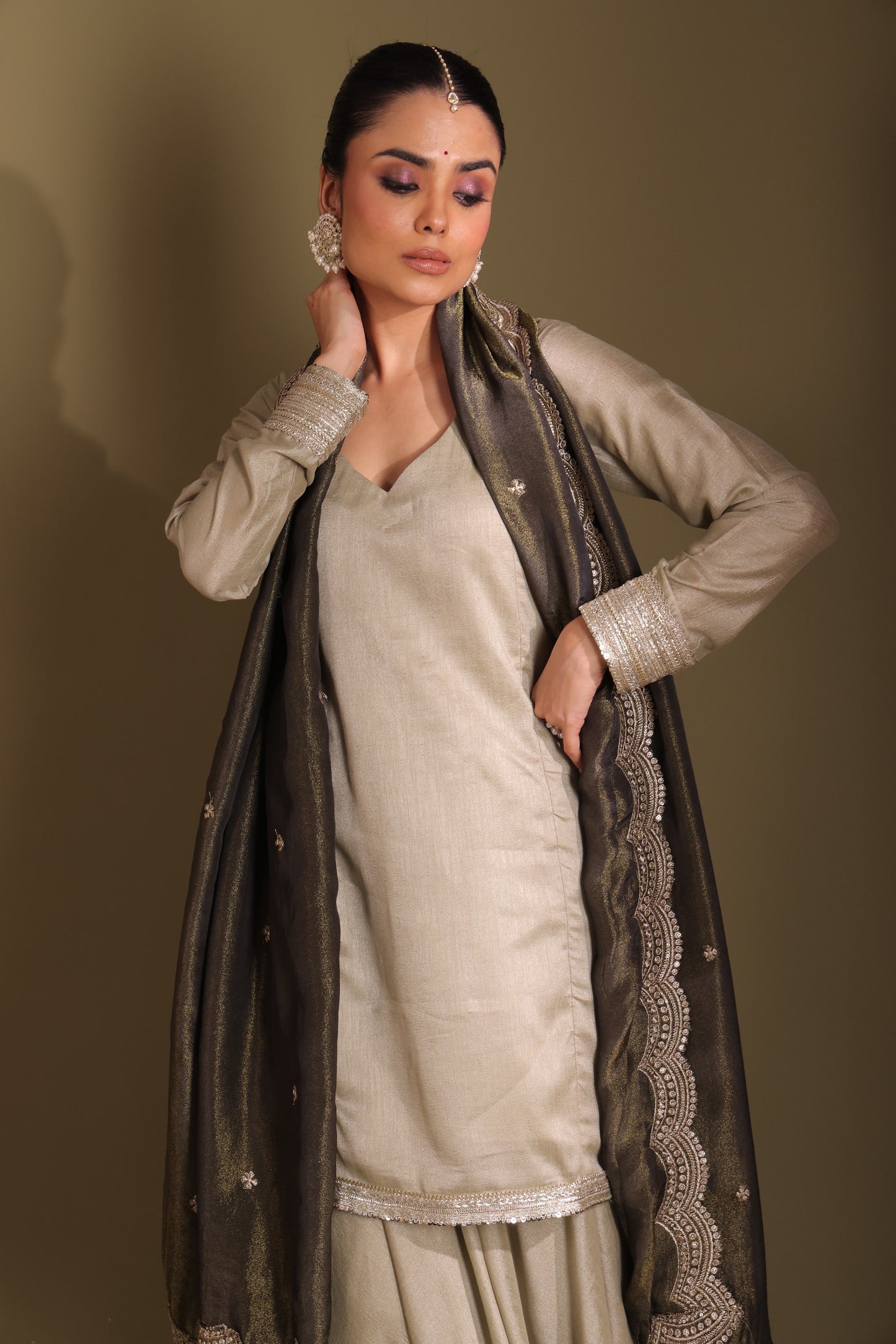 Jhalak Sage Kurta with Sharara and Dupatta- set of 3