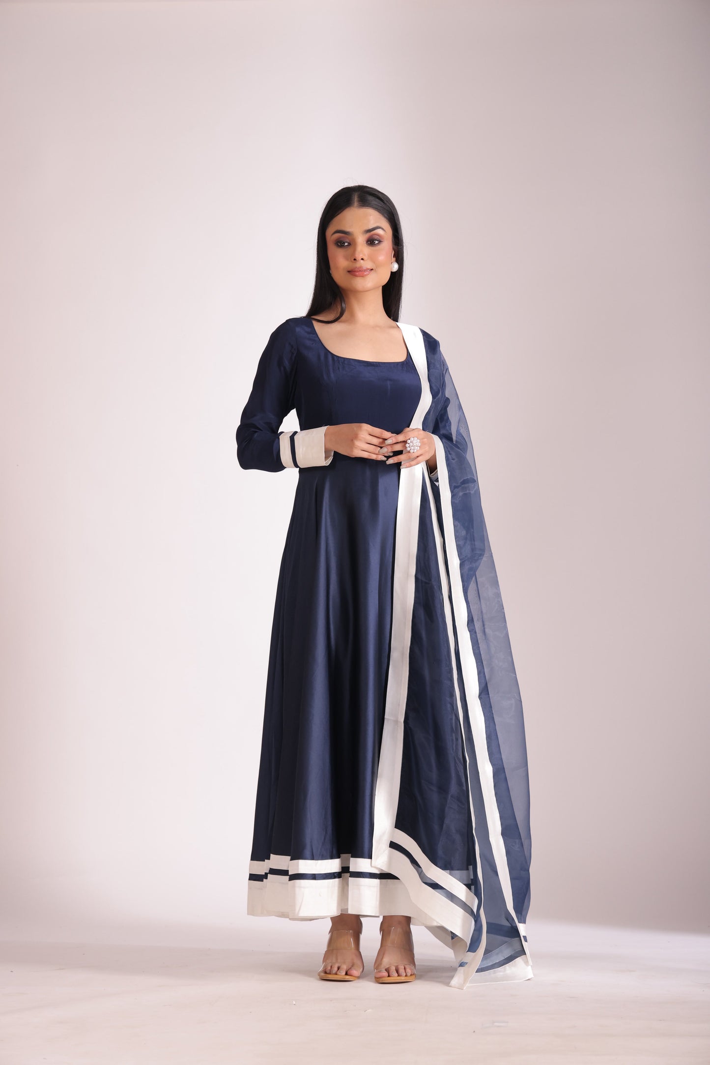 Jhalak Navy Blue Anarkali with Chooridar and Dupatta- set of 3