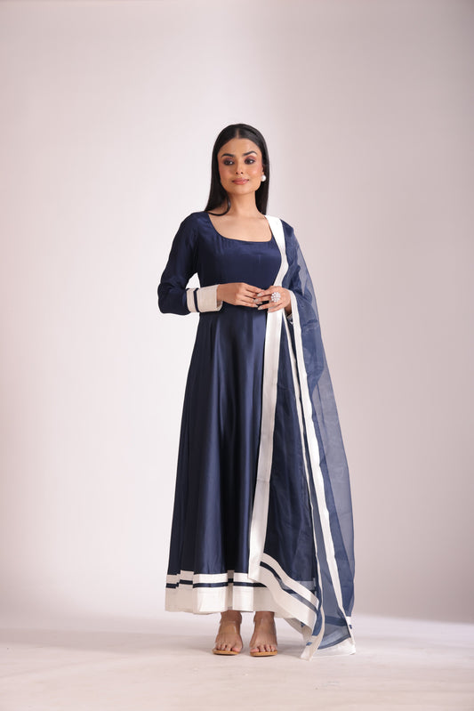 Jhalak Navy Blue Anarkali with Chooridar and Dupatta- set of 3