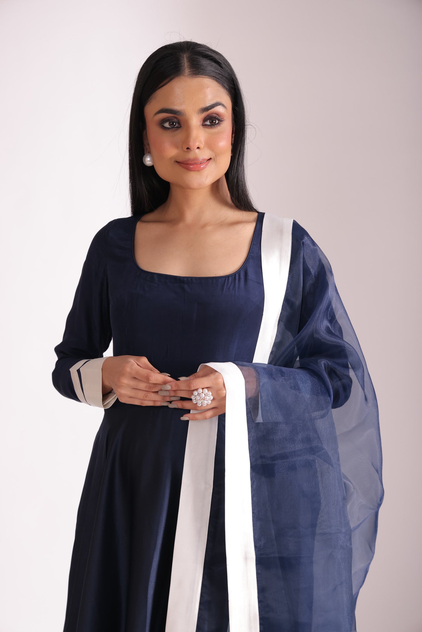 Jhalak Navy Blue Anarkali with Chooridar and Dupatta- set of 3