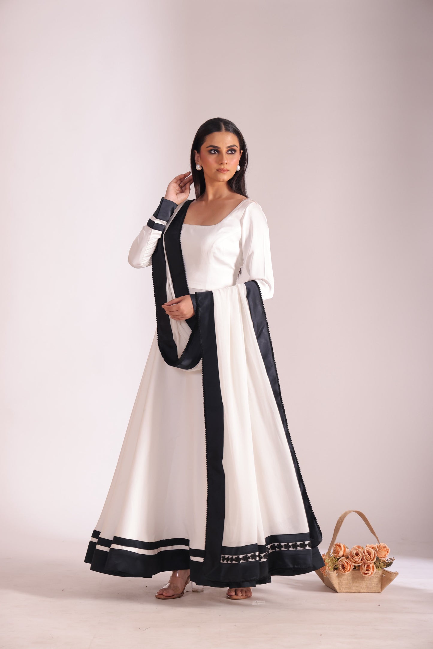Jhalak White Anarkali with Chooridar and Dupatta- set of 3