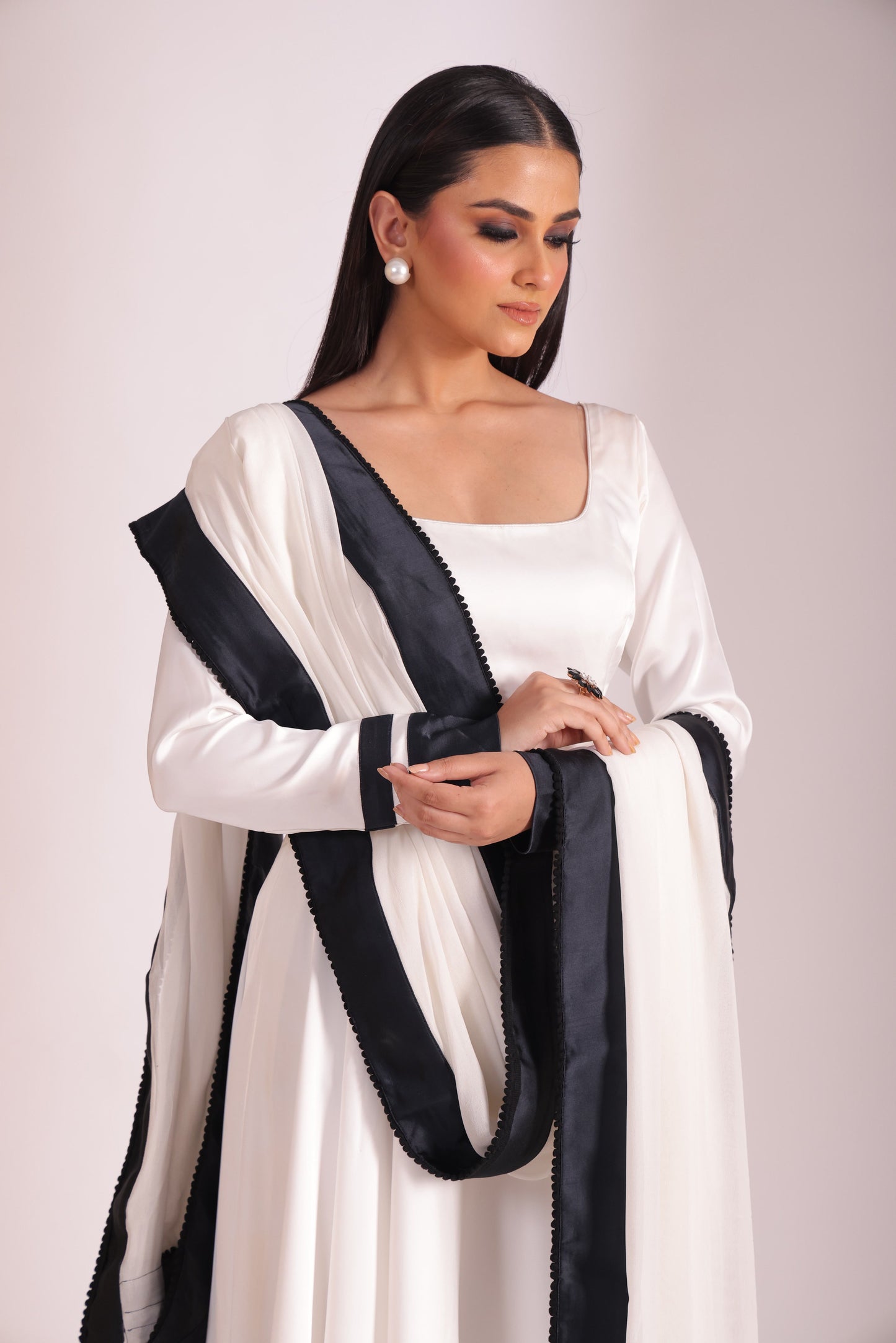 Jhalak White Anarkali with Chooridar and Dupatta- set of 3