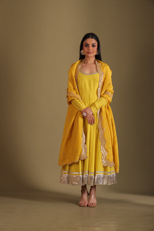 Mastani Sunshine Chanderi Anarkali and chooridar with dupatta- set of 3