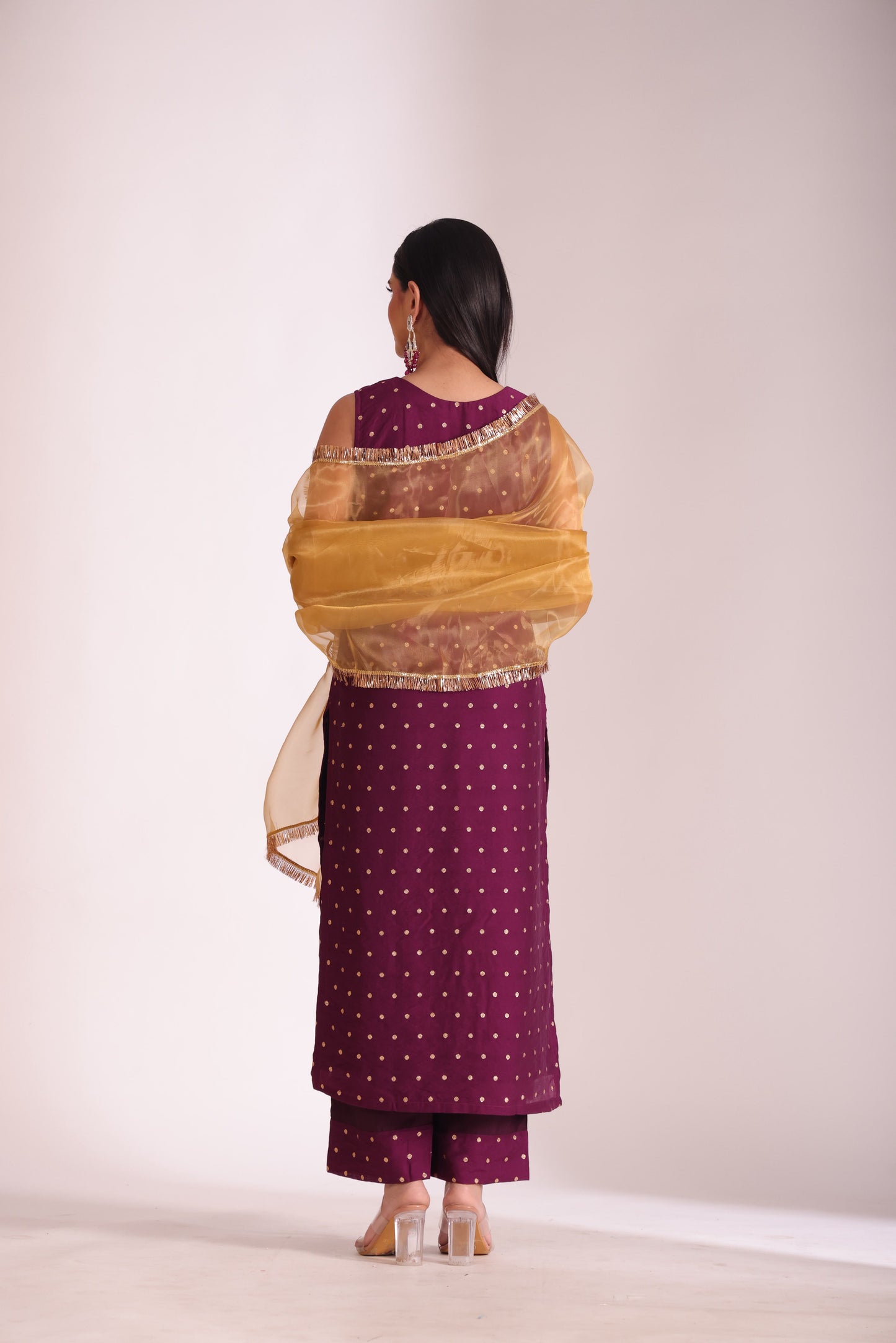 Mastani Wine Chanderi Kurta and Pant with dupatta- set of 3