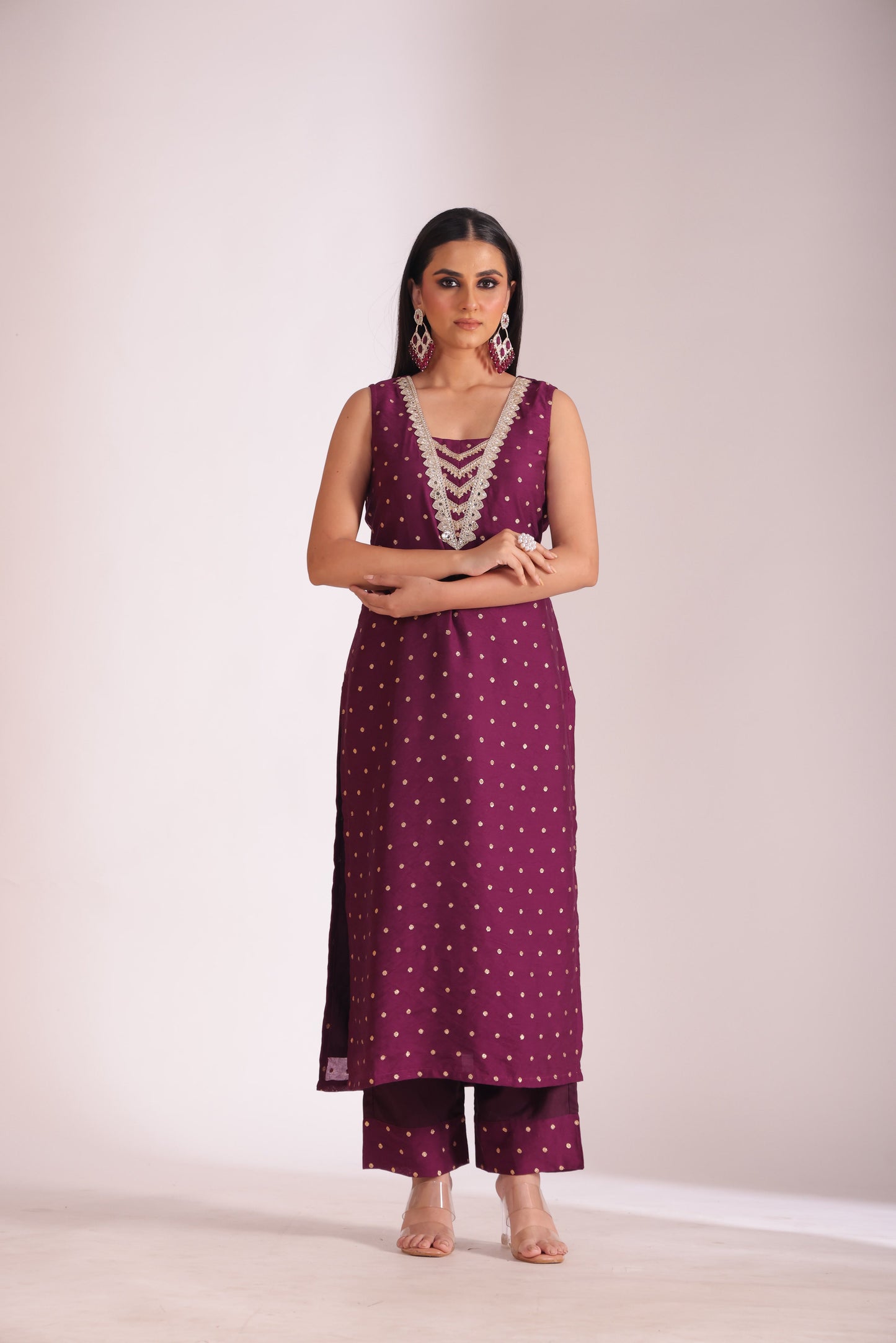 Mastani Wine Chanderi Kurta and Pant with dupatta- set of 3
