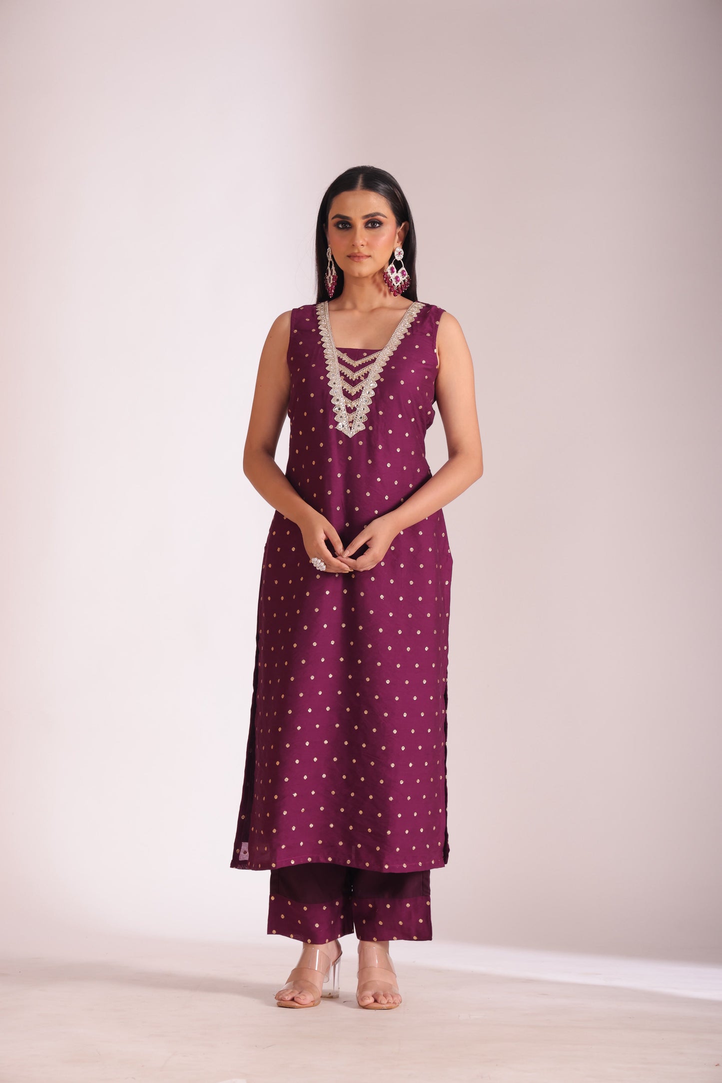 Mastani Wine Chanderi Kurta and Pant with dupatta- set of 3