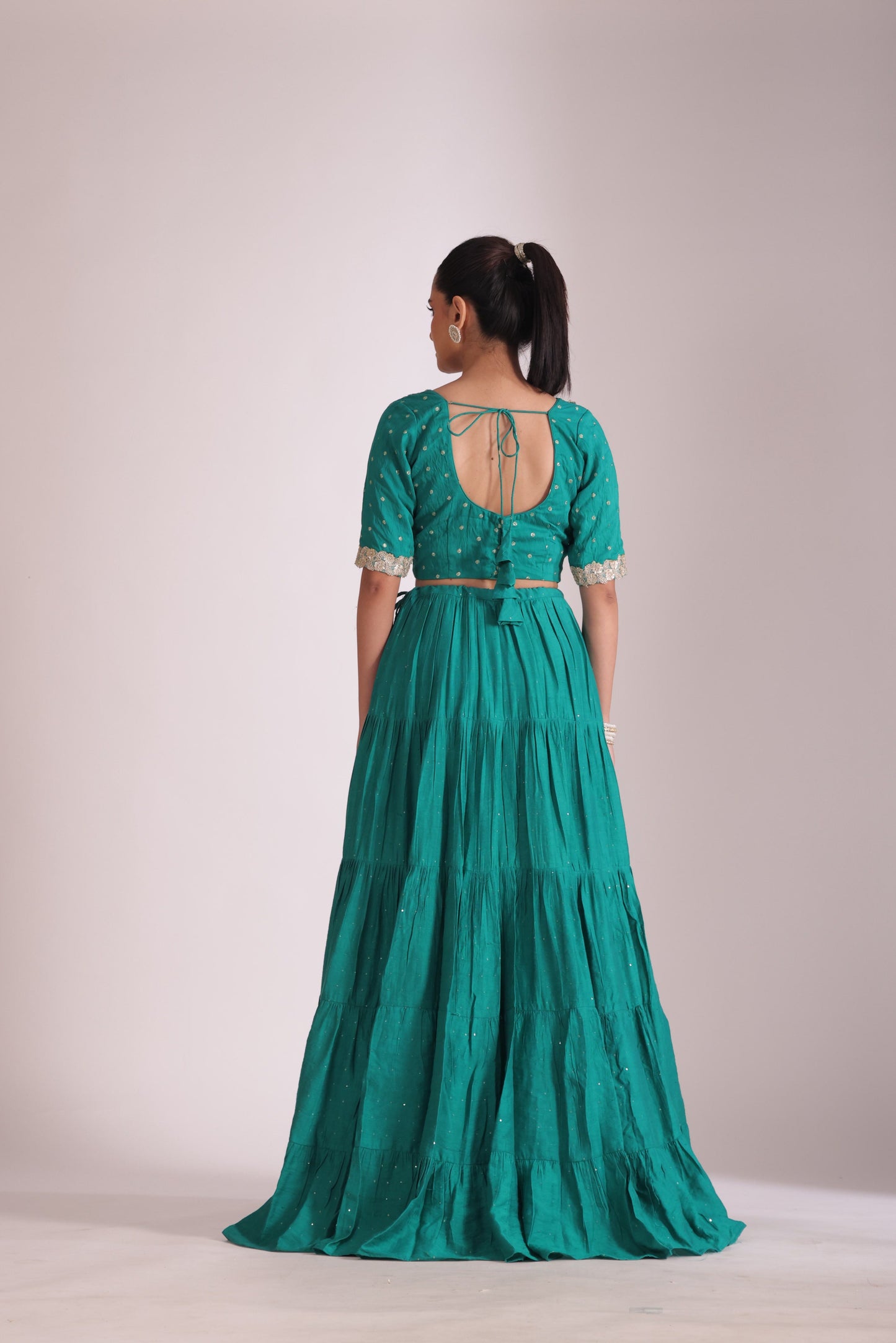 Mastani Teal Chanderi Blouse and Lehenga with dupatta- set of 3