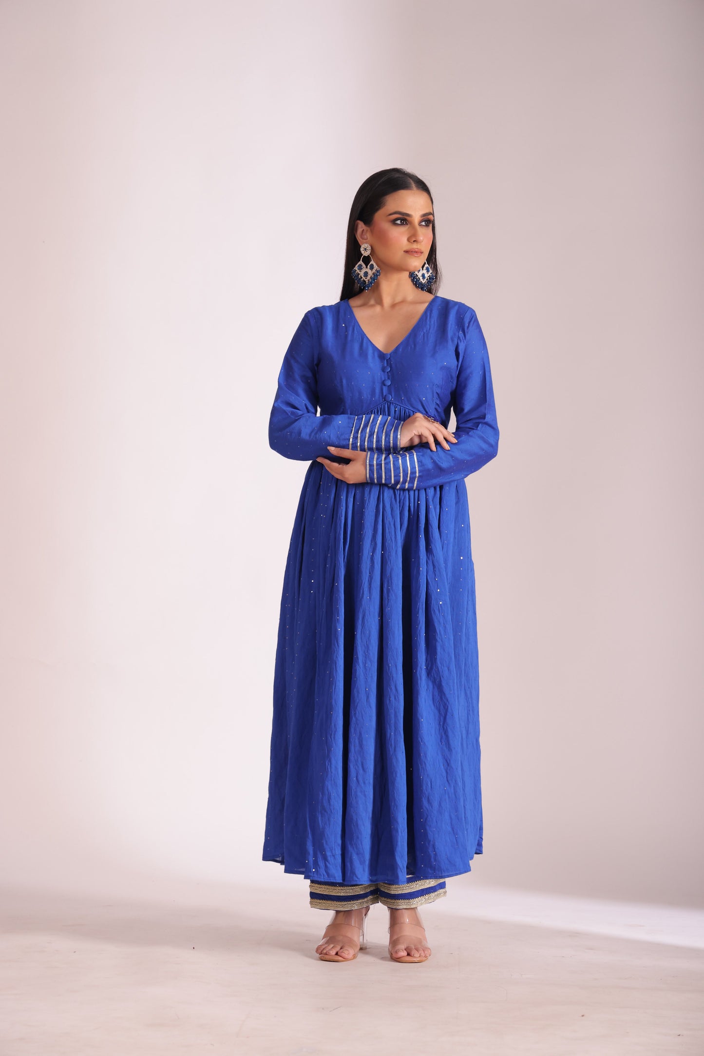 Mastani Blue Chanderi Anarkali and Pant with dupatta- set of 3