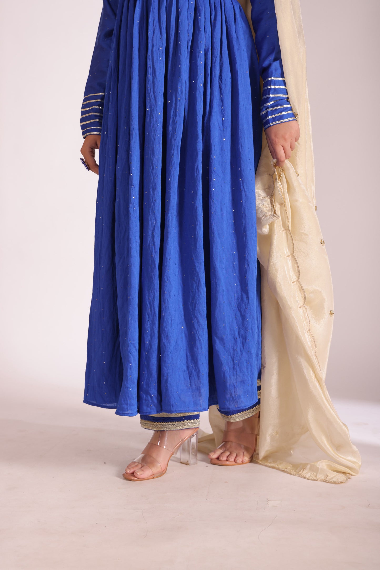 Mastani Blue Chanderi Anarkali and Pant with dupatta- set of 3