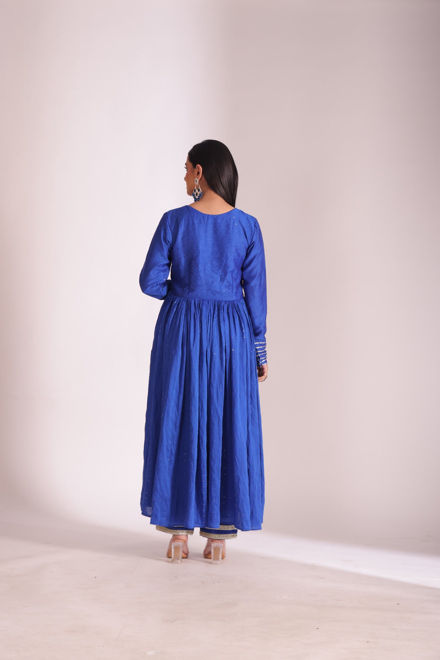 Mastani Blue Chanderi Anarkali and Pant with dupatta- set of 3