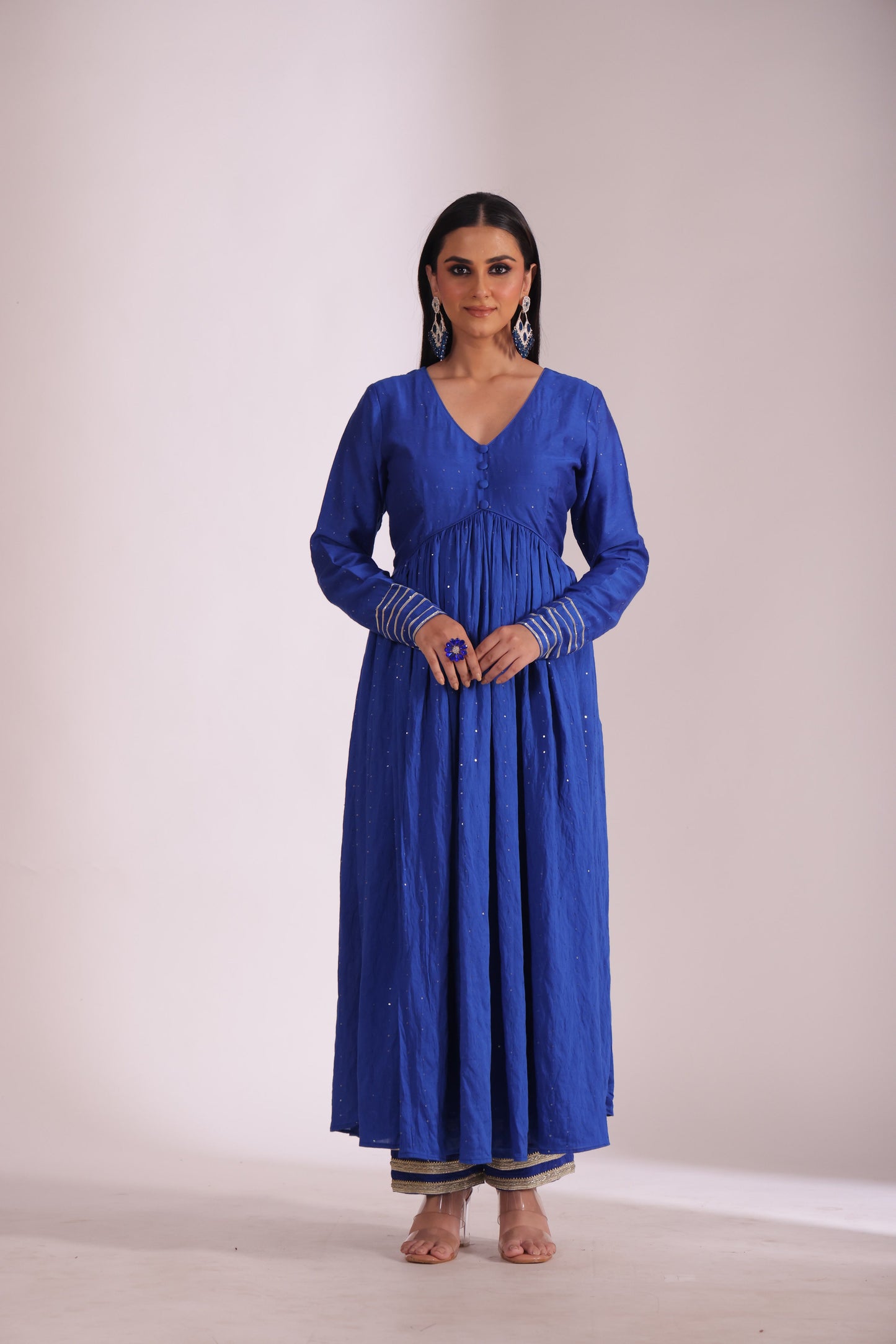 Mastani Blue Chanderi Anarkali and Pant with dupatta- set of 3