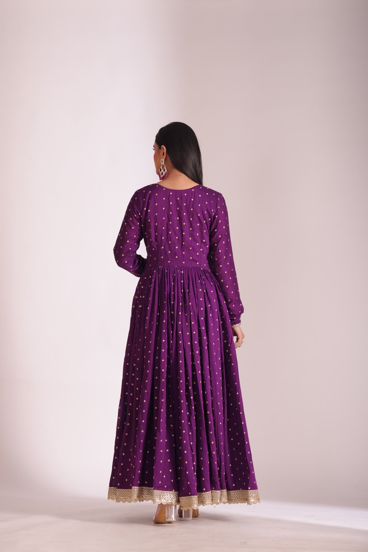 Mastani Wine Chanderi Anarkali and Pant with dupatta- set of 3