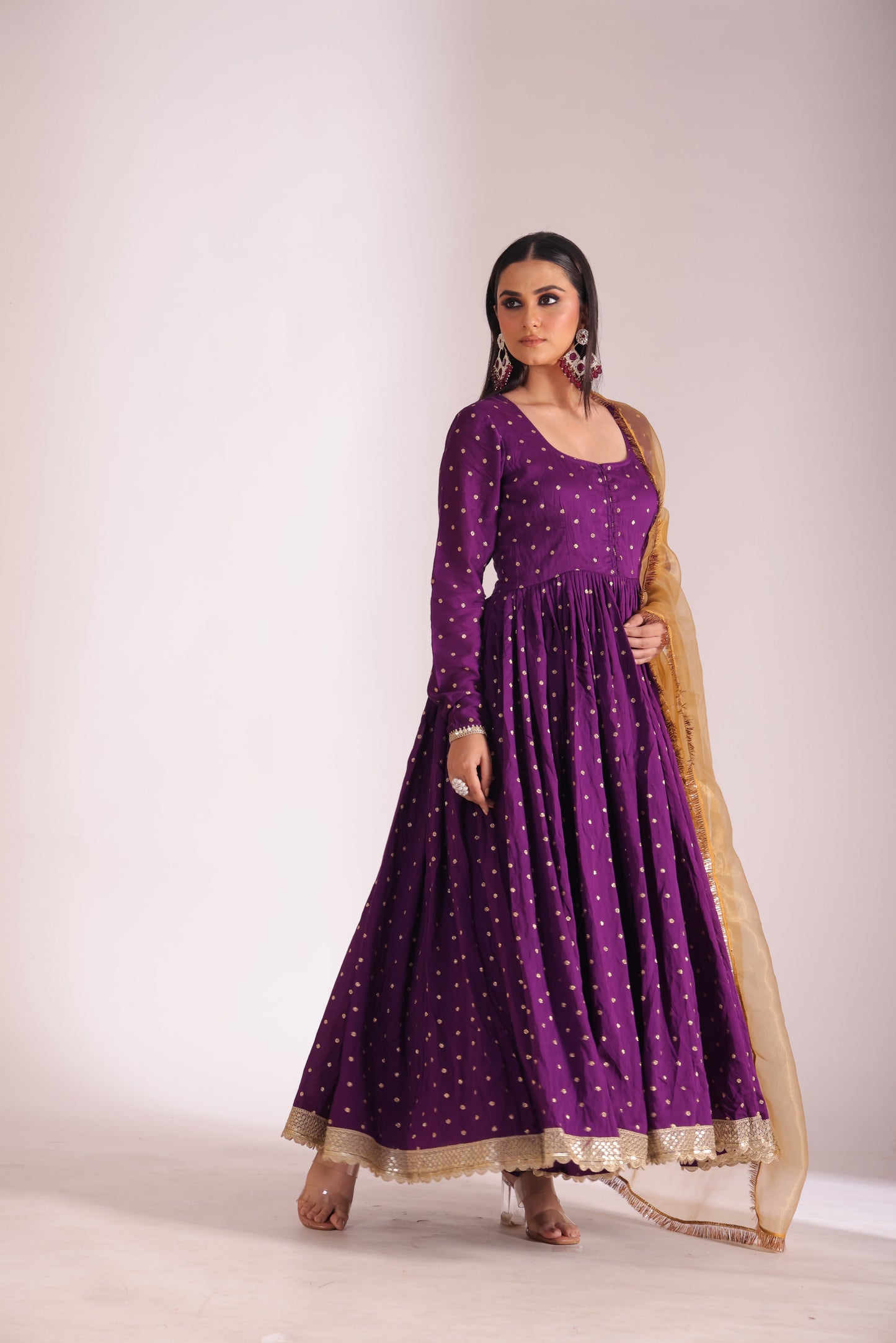 Mastani Wine Chanderi Anarkali and Pant with dupatta- set of 3