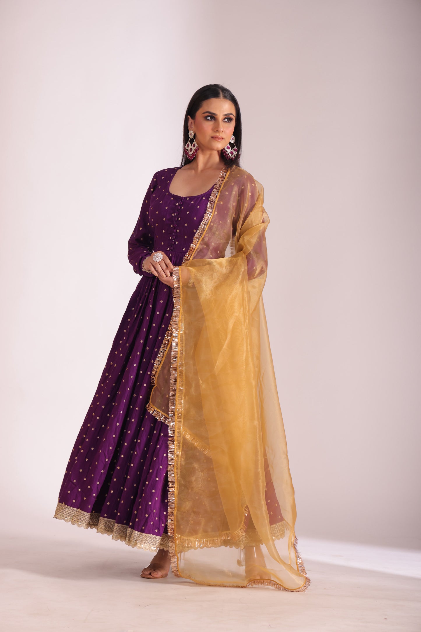 Mastani Wine Chanderi Anarkali and Pant with dupatta- set of 3
