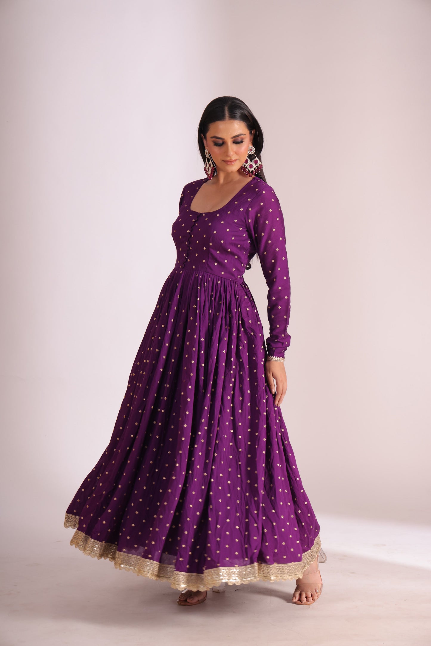 Mastani Wine Chanderi Anarkali and Pant with dupatta- set of 3