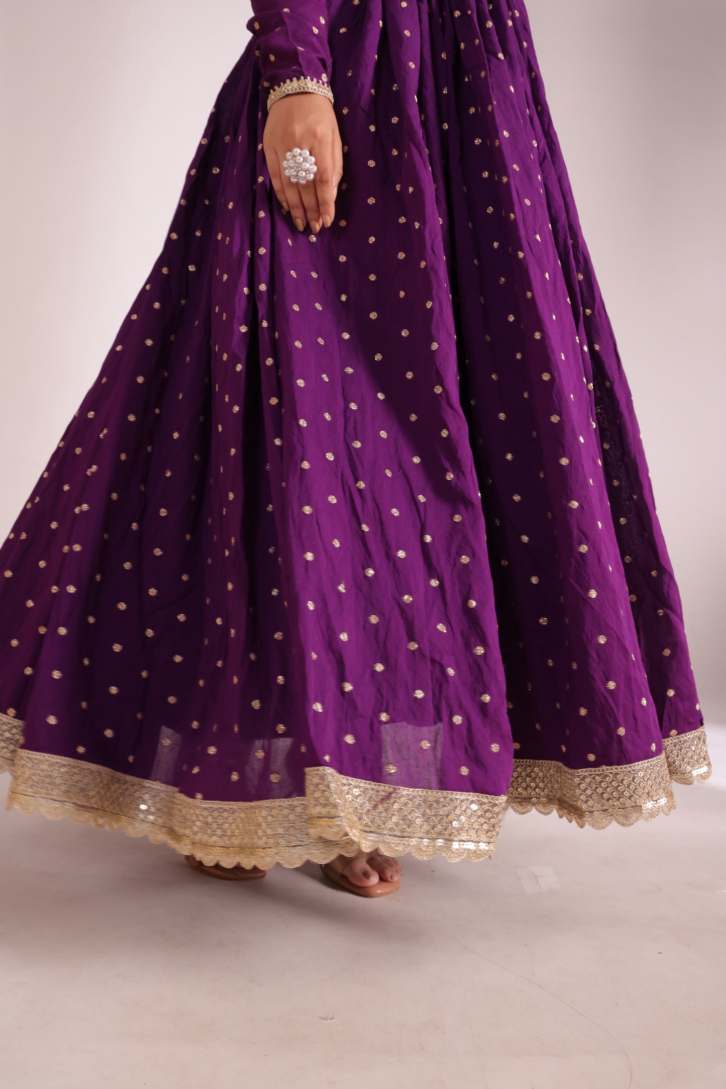 Mastani Wine Chanderi Anarkali and Pant with dupatta- set of 3