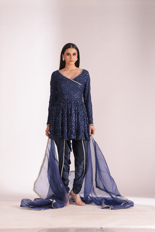Mastani Navy Blue Peplum Angrakha and Dhoti with dupatta- set of 3