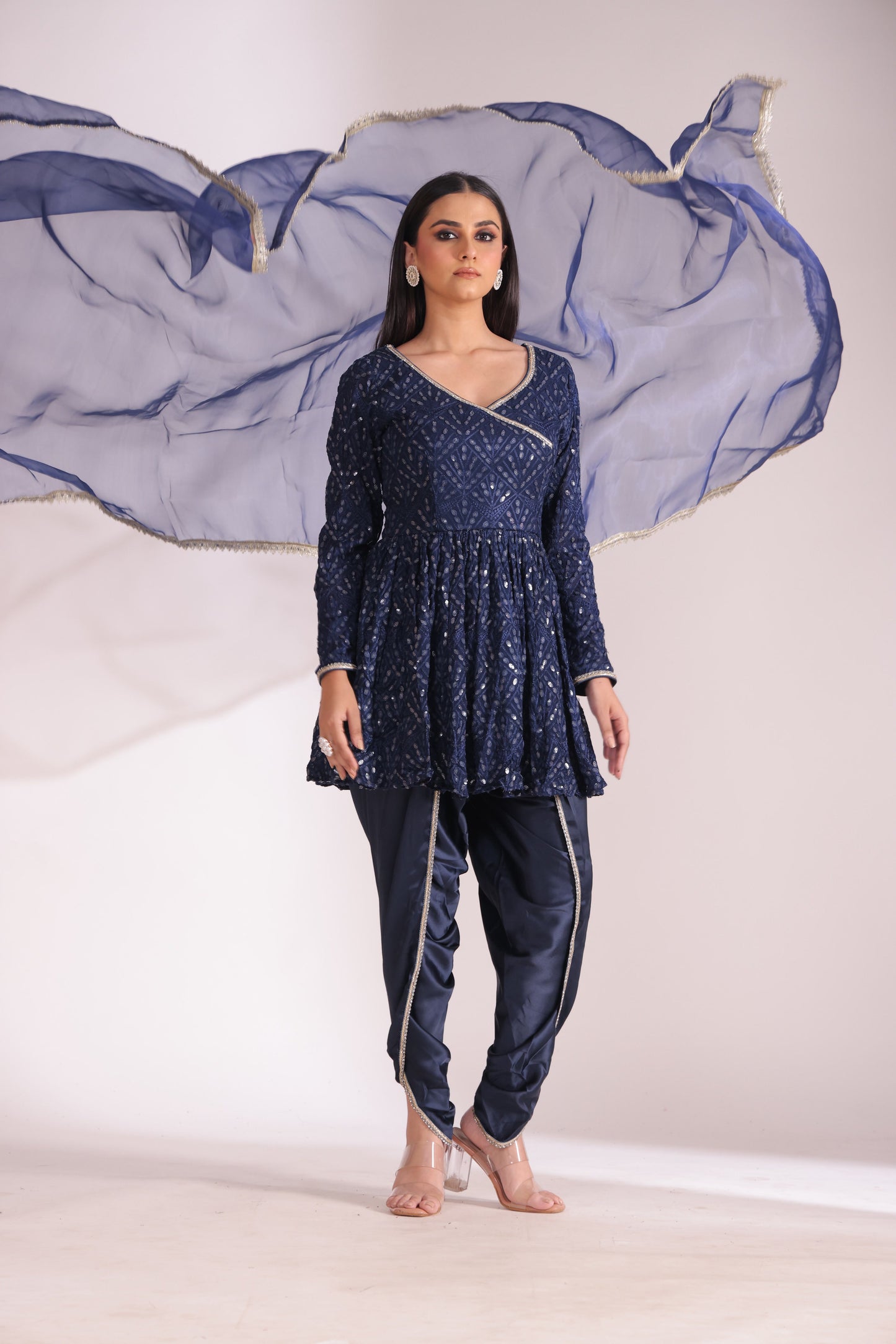 Mastani Navy Blue Peplum Angrakha and Dhoti with dupatta- set of 3