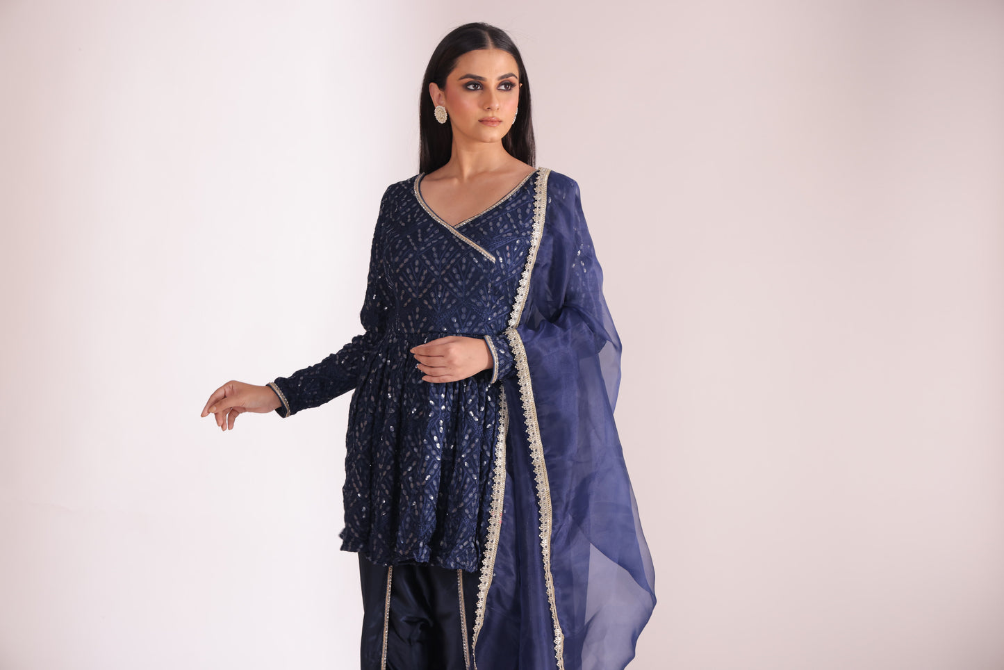 Mastani Navy Blue Peplum Angrakha and Dhoti with dupatta- set of 3