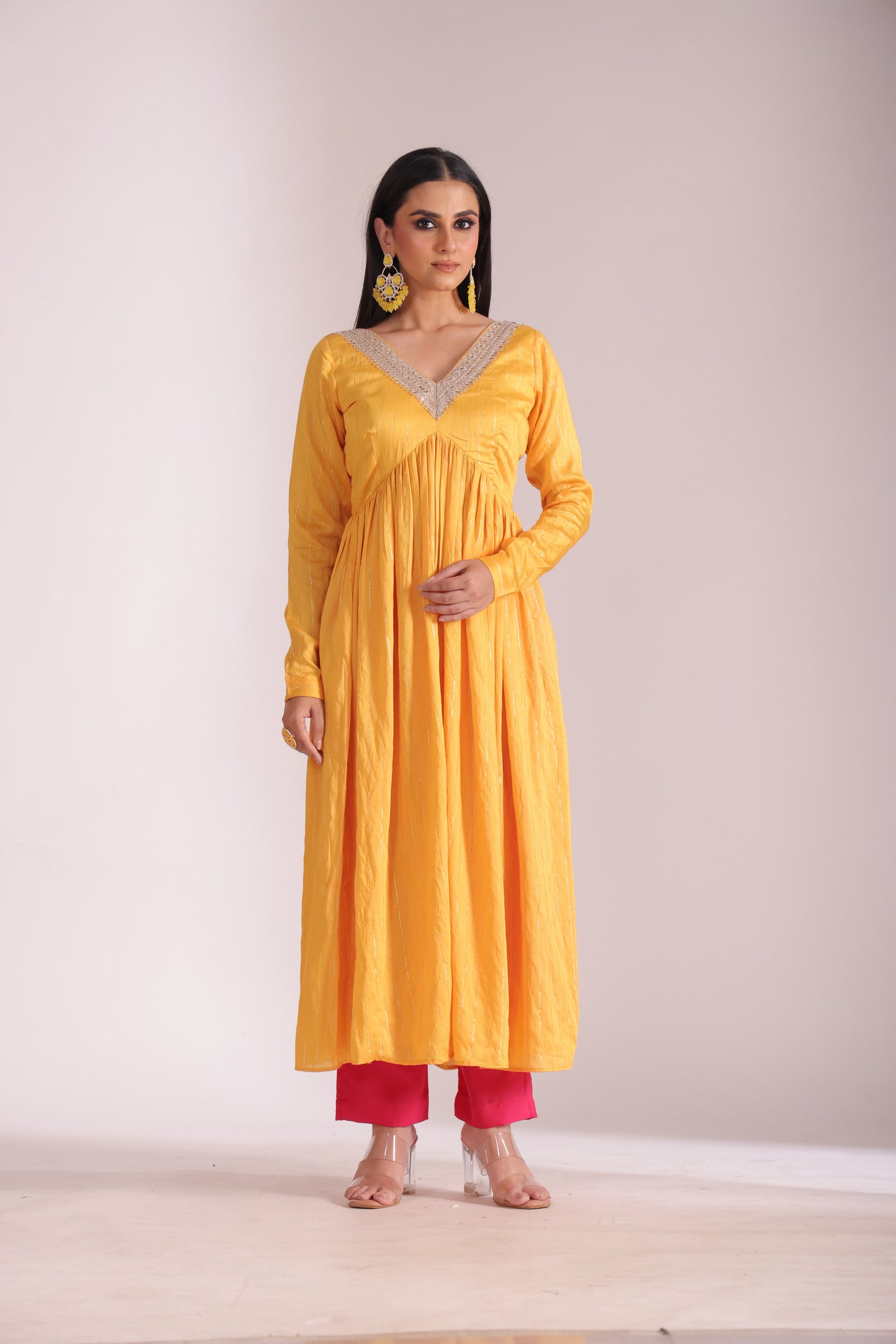 Mastani Sunshine Chanderi Anarkali and Pant with dupatta- set of 3