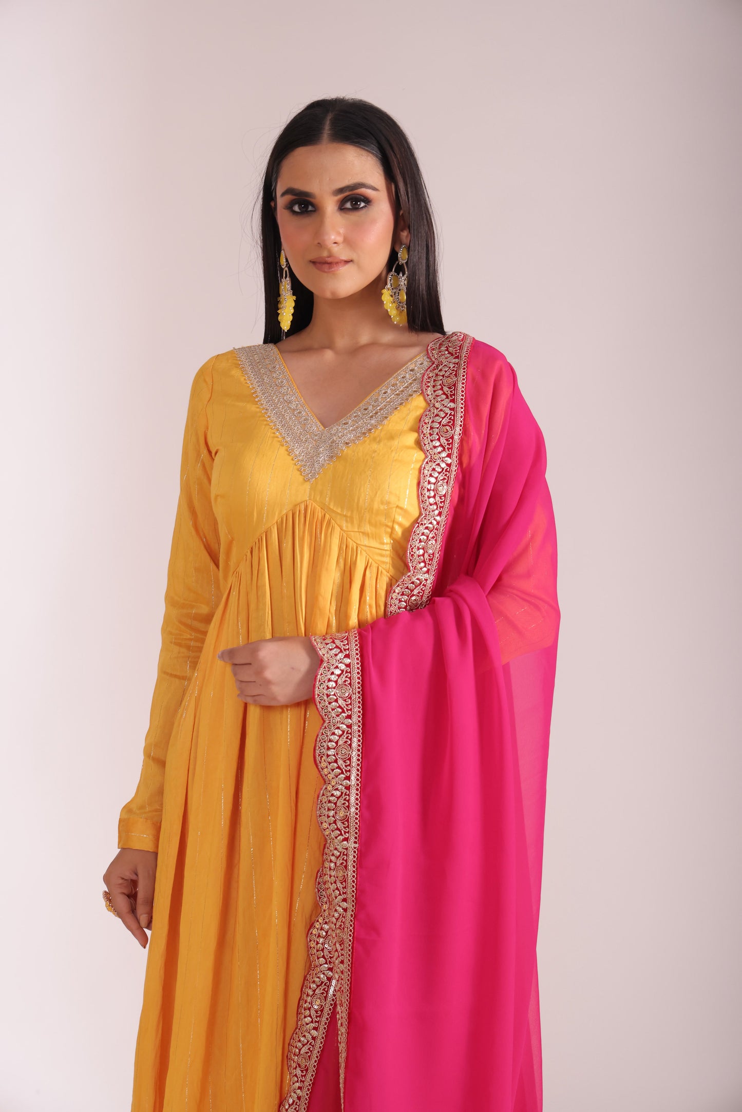 Mastani Sunshine Chanderi Anarkali and Pant with dupatta- set of 3