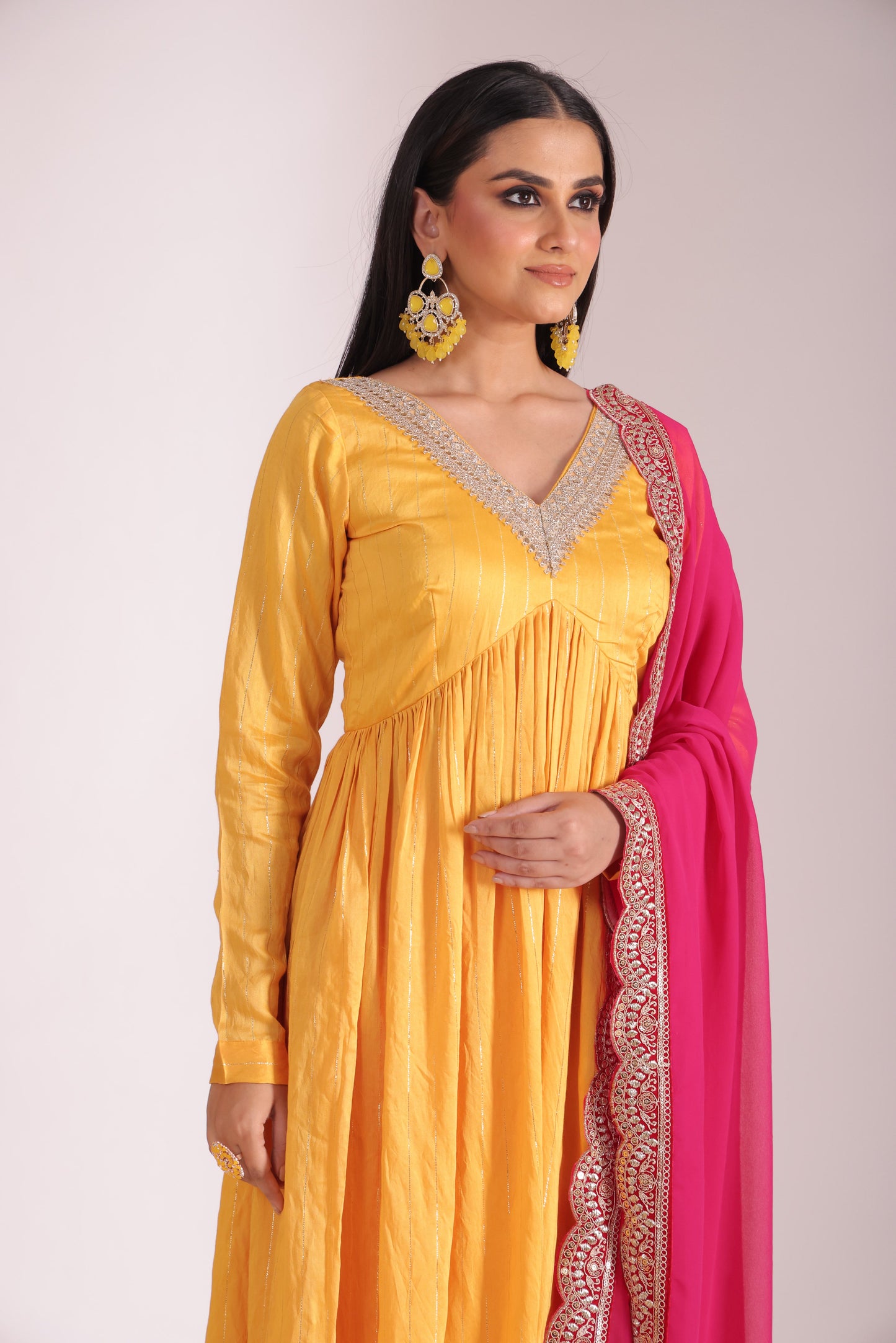 Mastani Sunshine Chanderi Anarkali and Pant with dupatta- set of 3