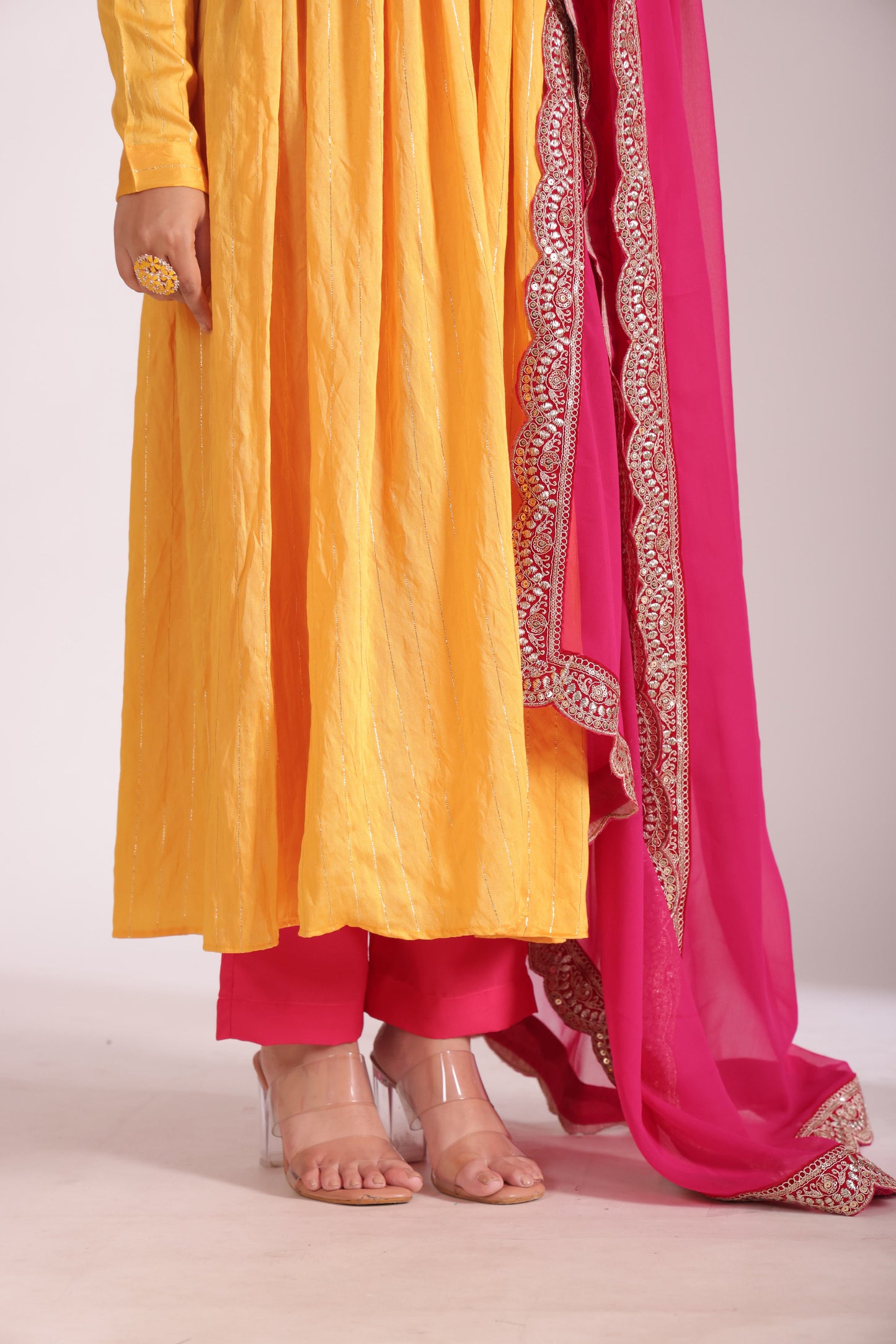 Mastani Sunshine Chanderi Anarkali and Pant with dupatta- set of 3