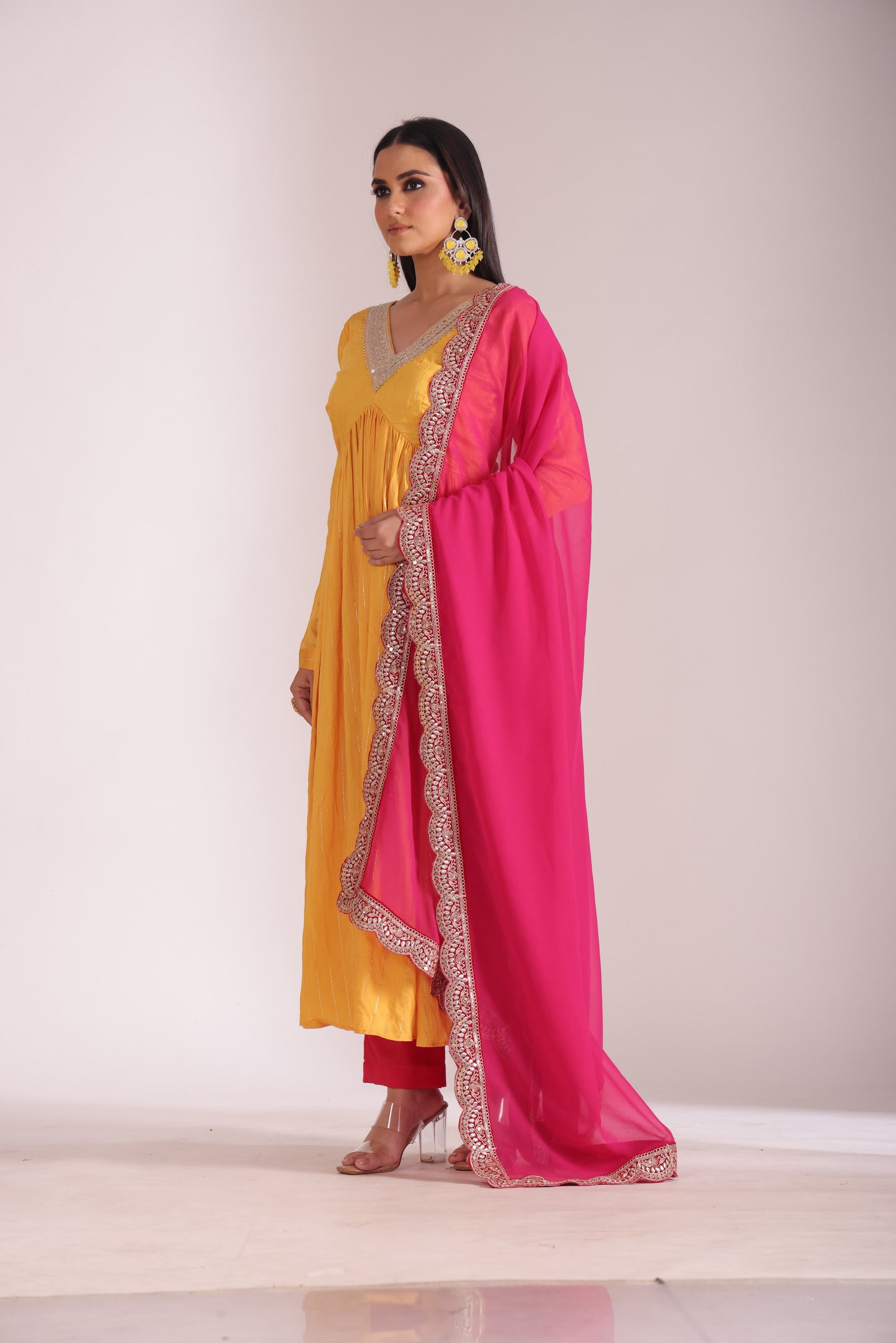 Mastani Sunshine Chanderi Anarkali and Pant with dupatta- set of 3