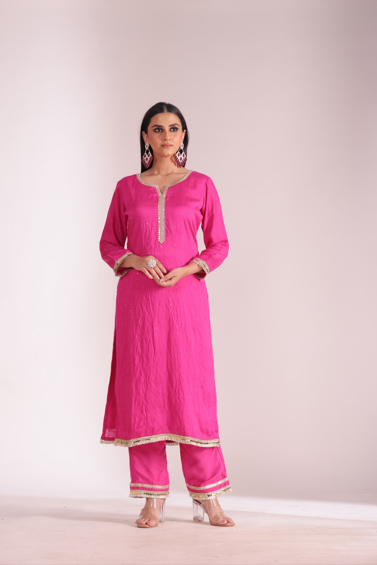 Mastani Fuschia Chanderi Kurta and Pant with dupatta- set of 3