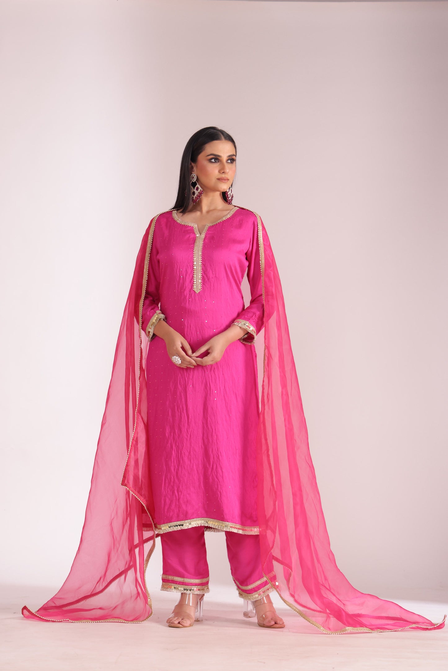 Mastani Fuschia Chanderi Kurta and Pant with dupatta- set of 3