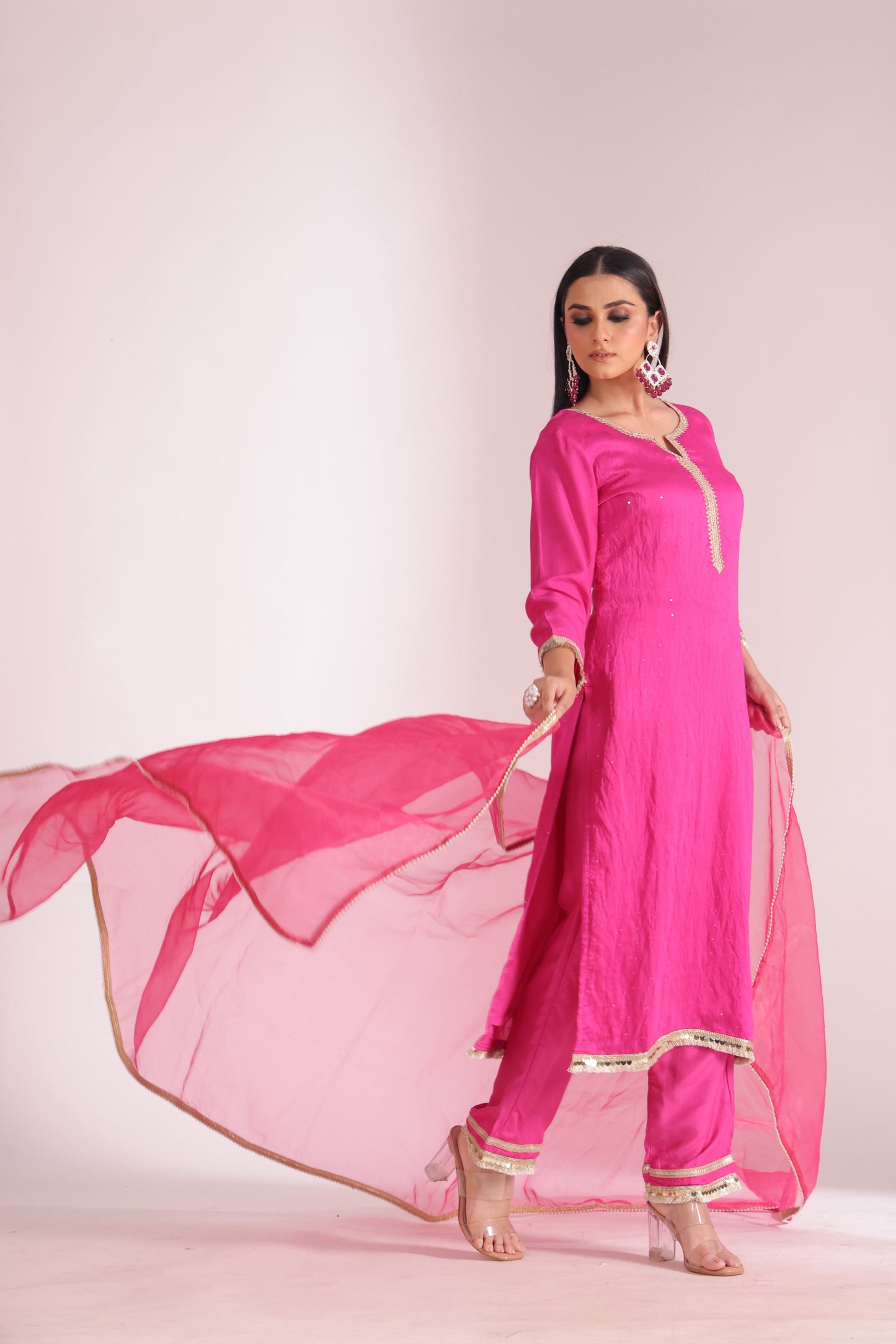 Mastani Fuschia Chanderi Kurta and Pant with dupatta- set of 3