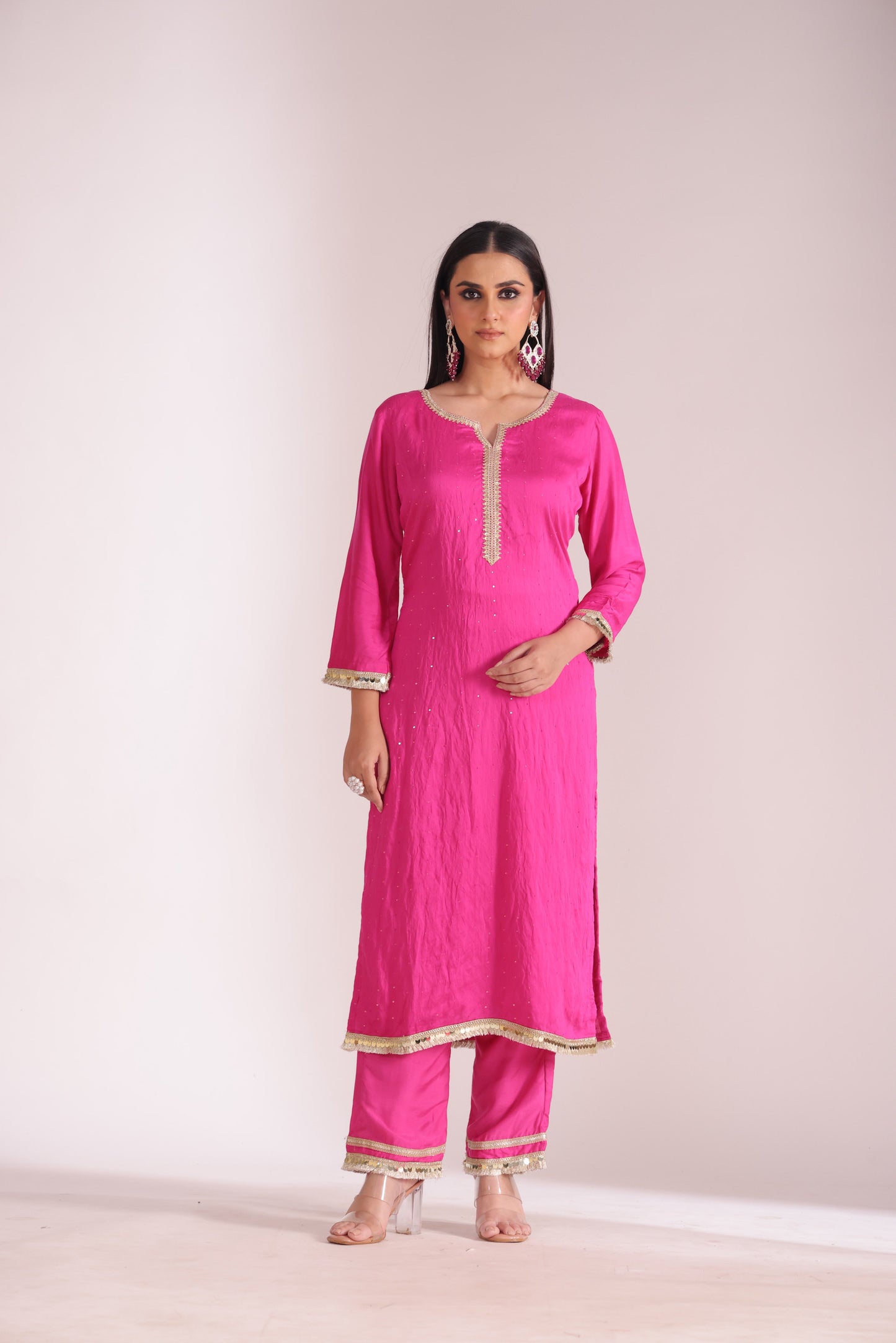 Mastani Fuschia Chanderi Kurta and Pant with dupatta- set of 3