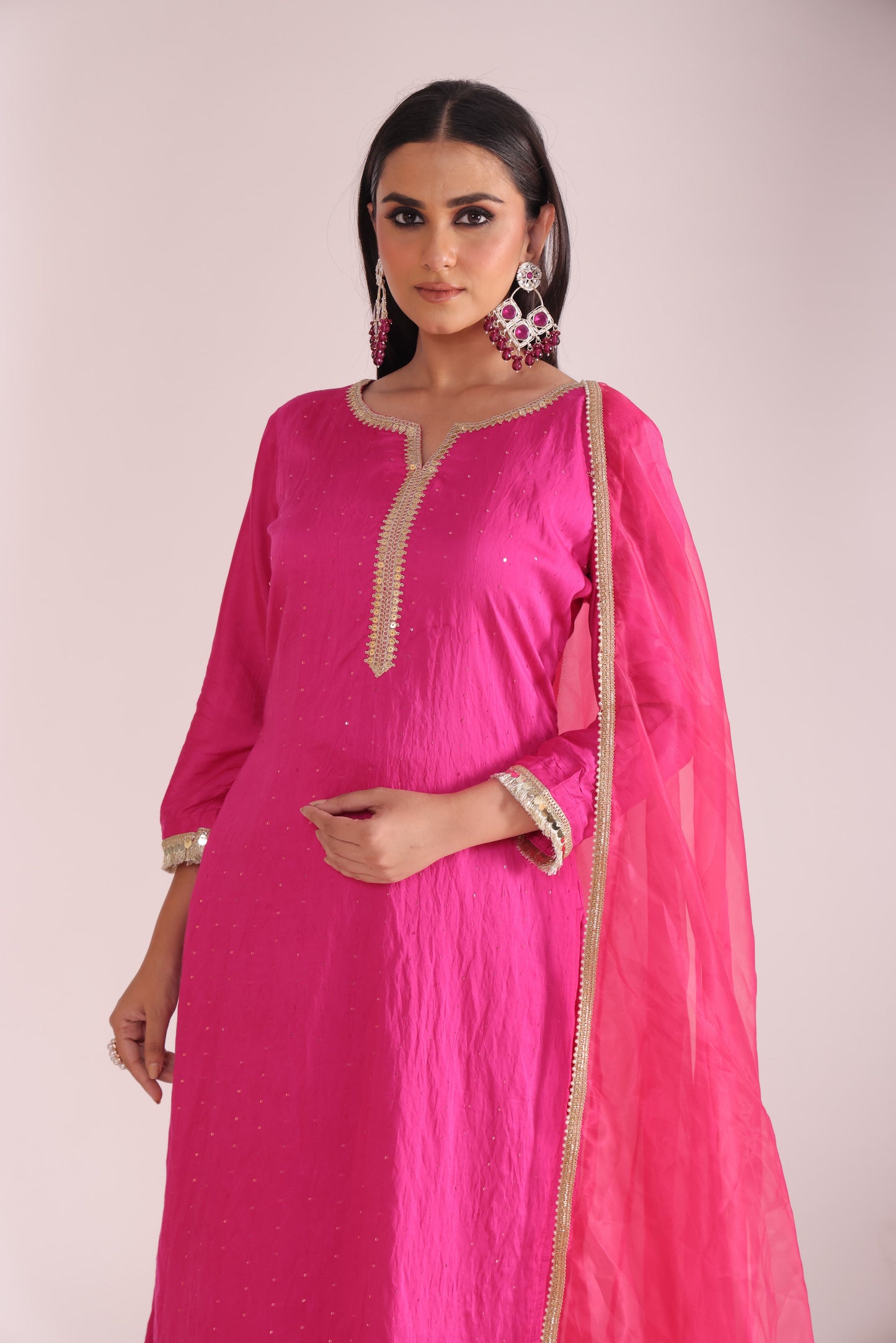 Mastani Fuschia Chanderi Kurta and Pant with dupatta- set of 3