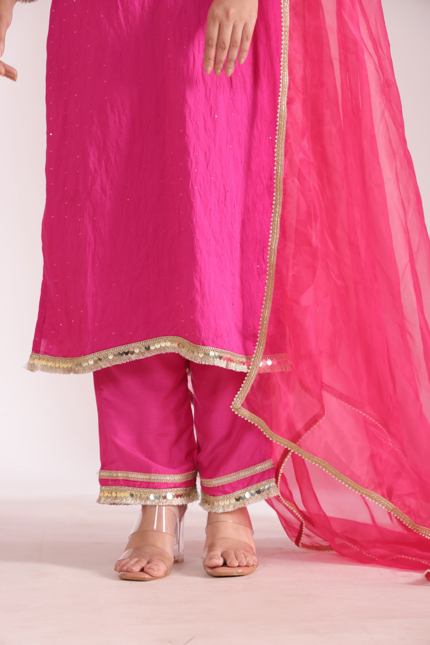 Mastani Fuschia Chanderi Kurta and Pant with dupatta- set of 3