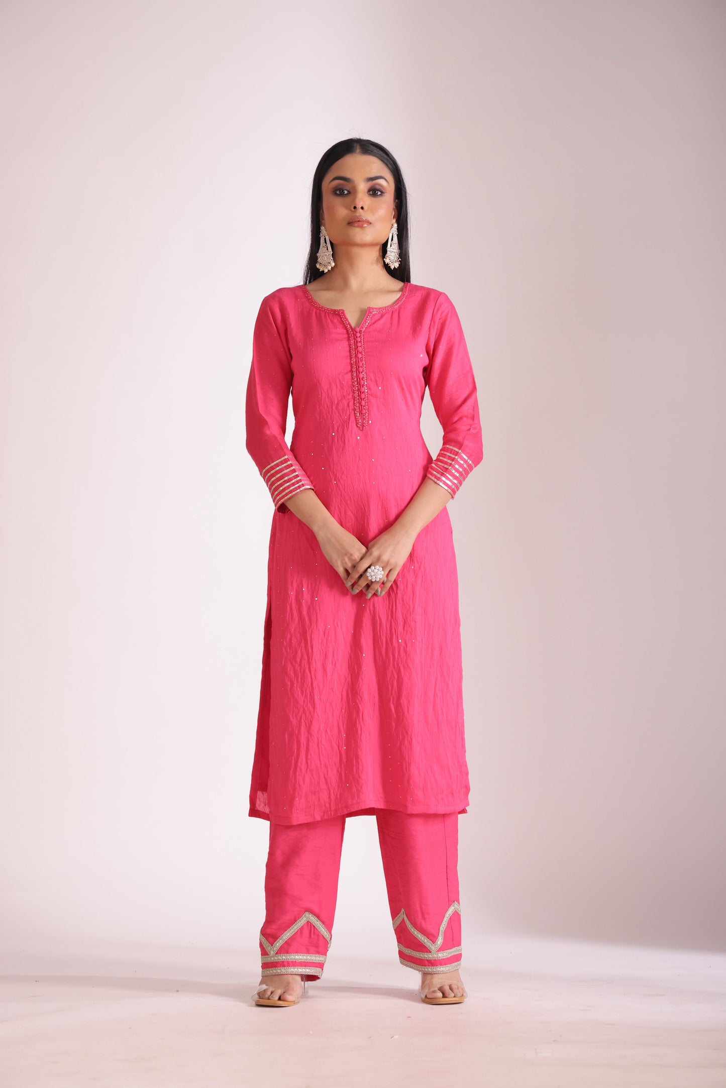 Mastani Fuschia Chanderi Kurta and Pant with dupatta- set of 3