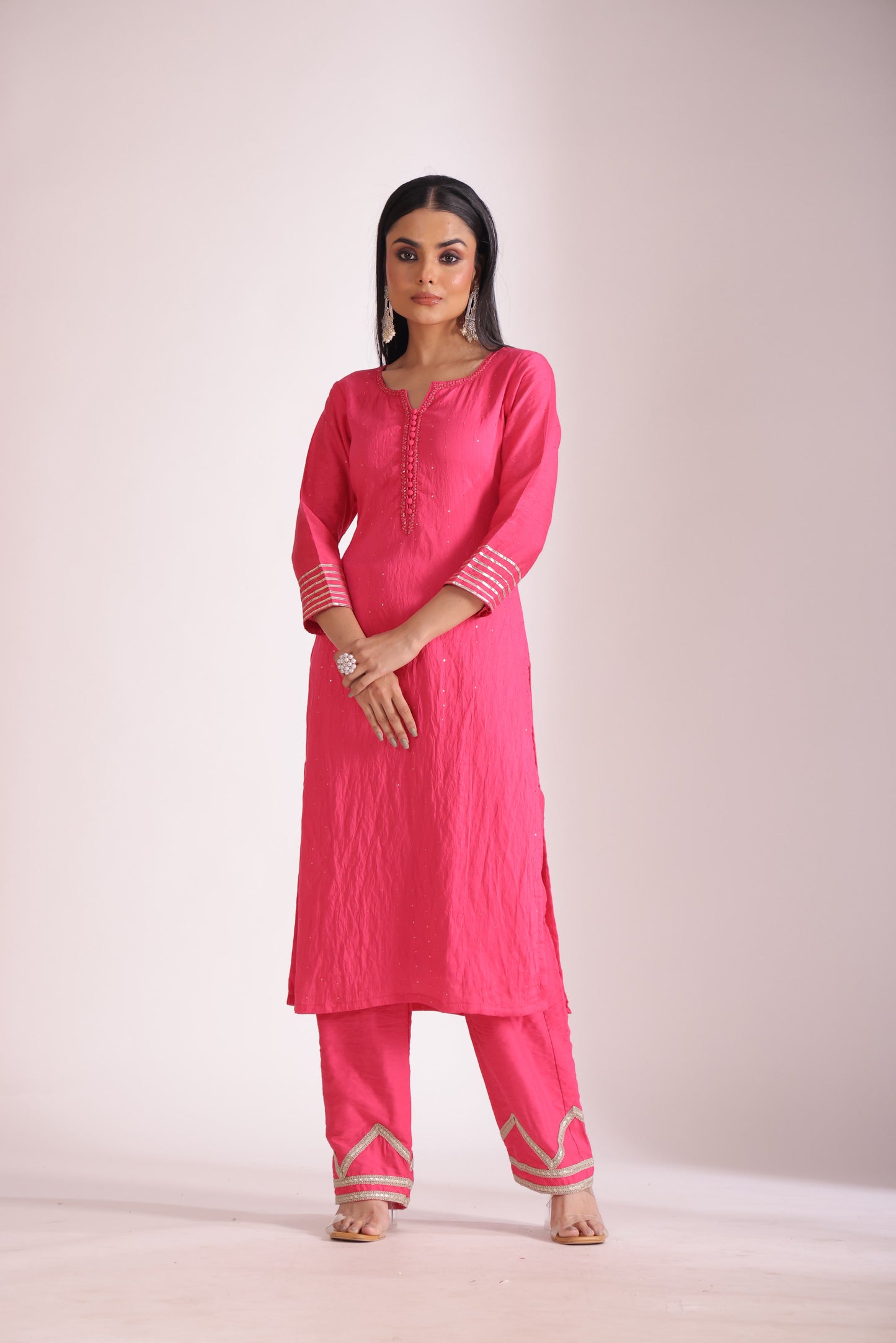 Mastani Fuschia Chanderi Kurta and Pant with dupatta- set of 3