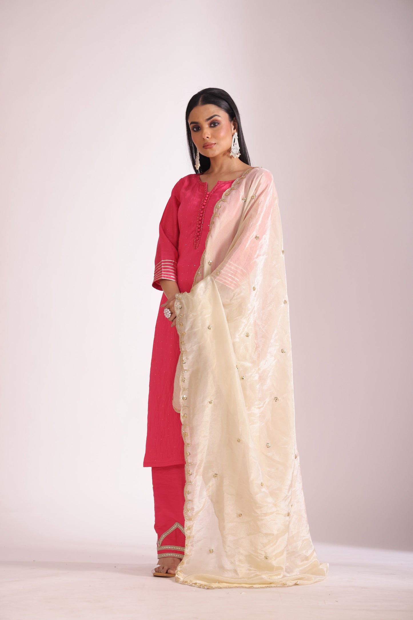 Mastani Fuschia Chanderi Kurta and Pant with dupatta- set of 3