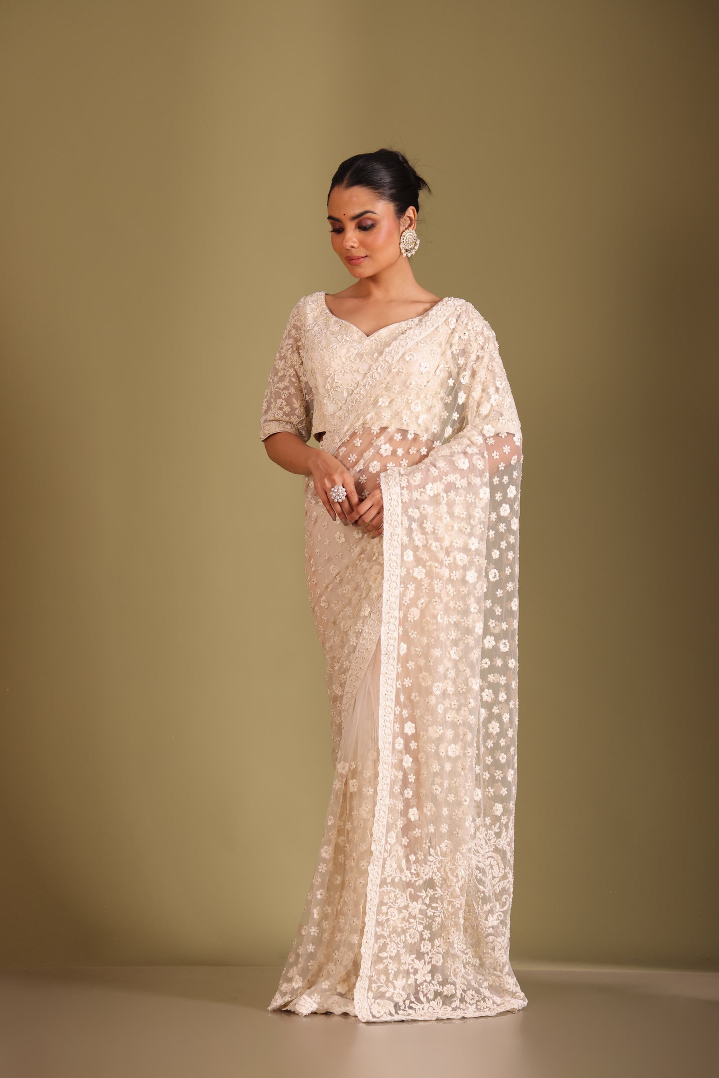 Rooh Ivory Embroidered Blouse and Saree