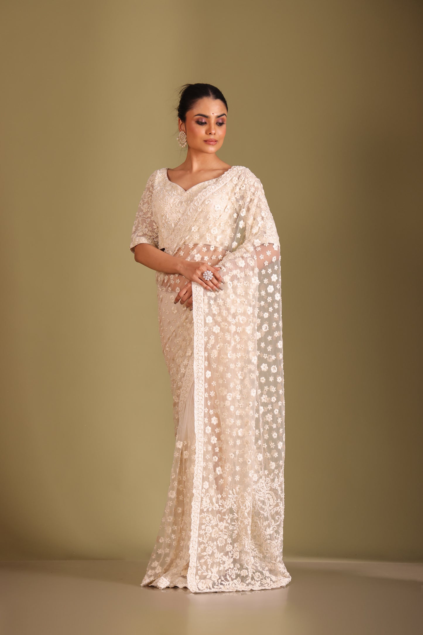 Rooh Ivory Embroidered Blouse and Saree