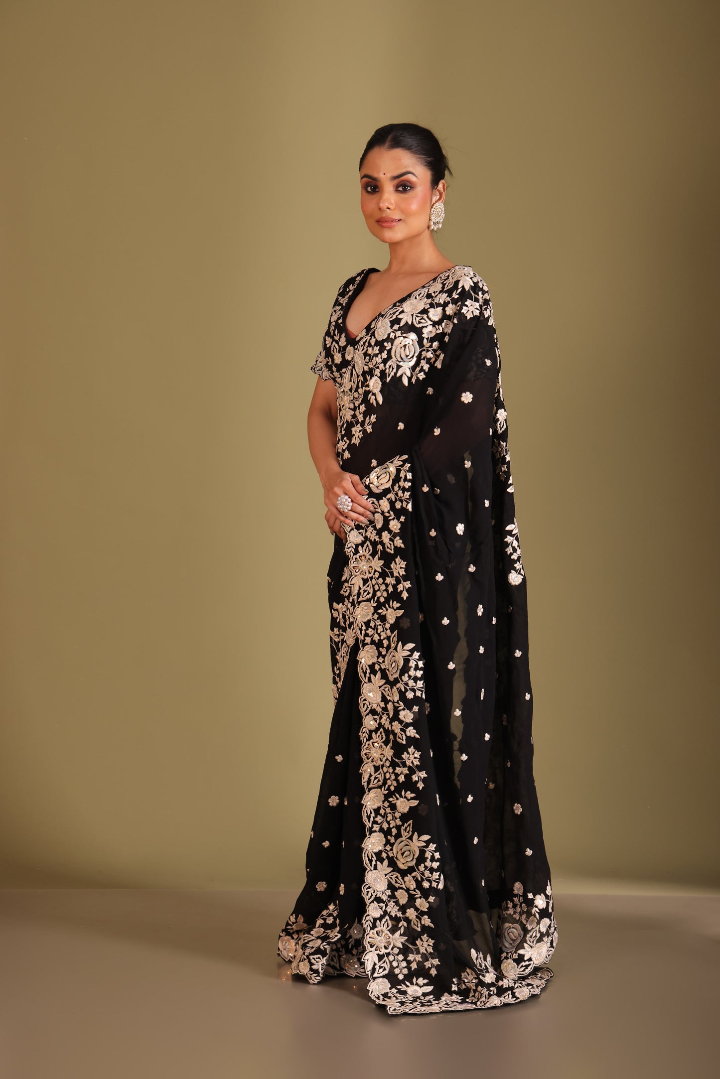Rooh Black Embroidered Blouse and Saree