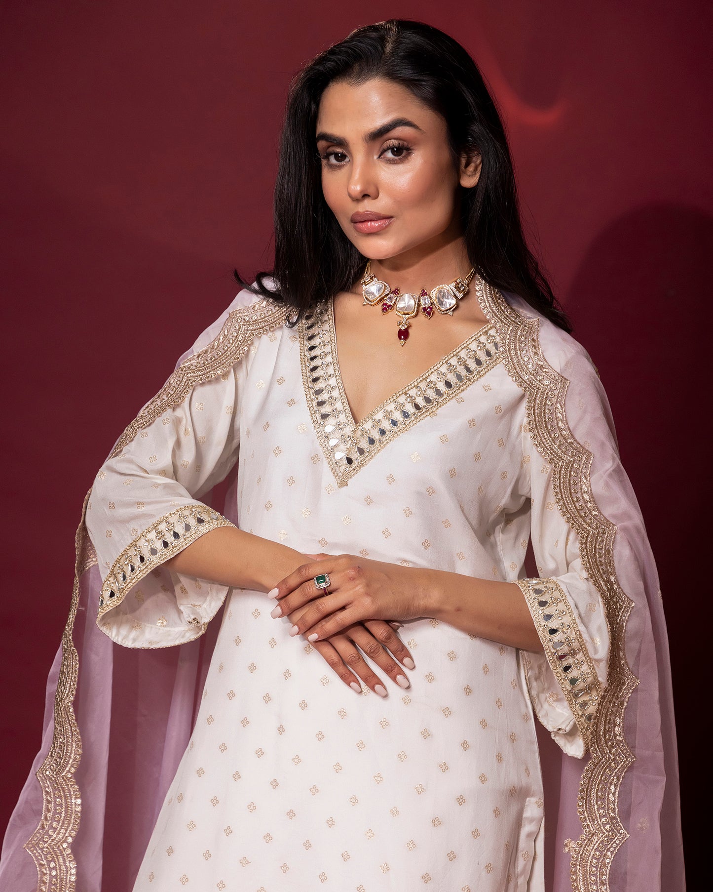 Tana Bana Ivory Silk Kurta, Pant and Dupatta