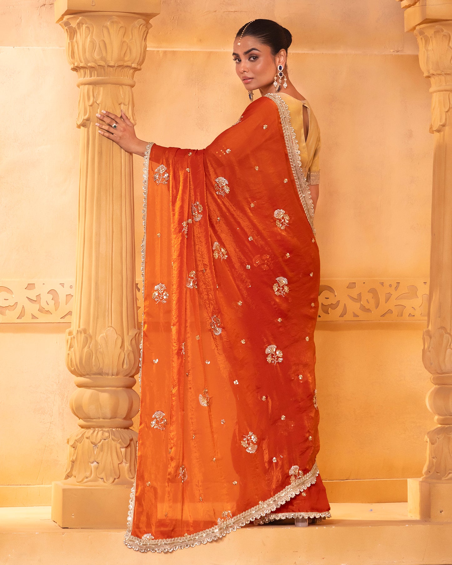Sunheri 2.0 Burnt Orange Tissue Silk Saree