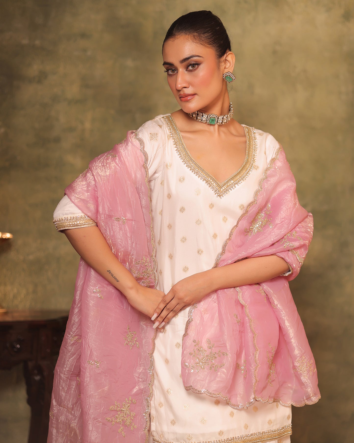 Tana Bana Ivory Silk Kurta, Gharara and Dupatta