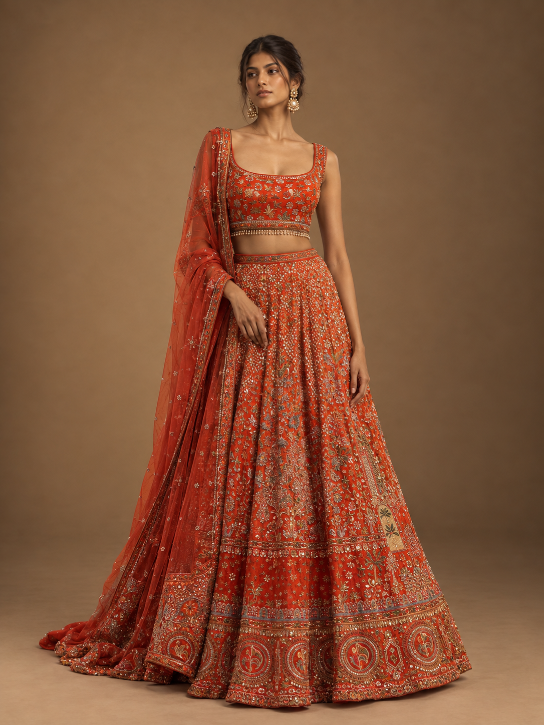 Rasiyaa Rust Orange Blouse Lehenga and Dupatta