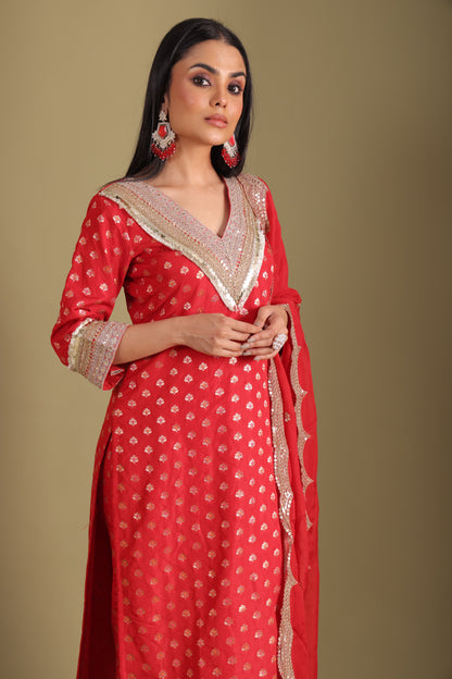 Noorika Red Kurta with pant and dupatta- set of 3